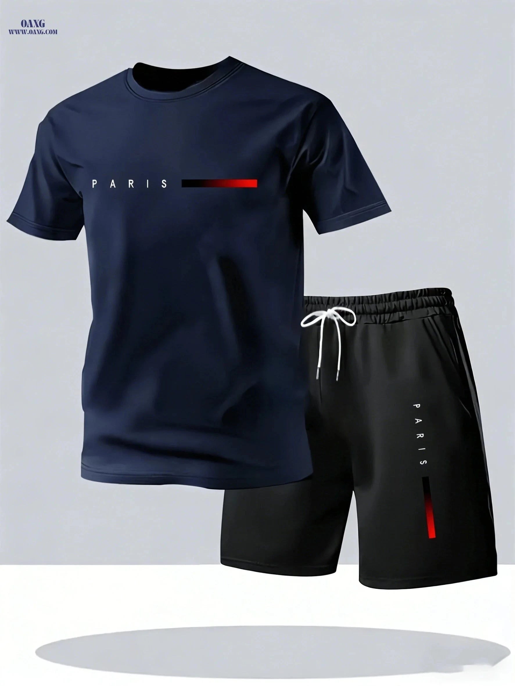 Men's Summer Casual T-Shirt & Shorts Set - PARIS Print Pattern   OAXG 