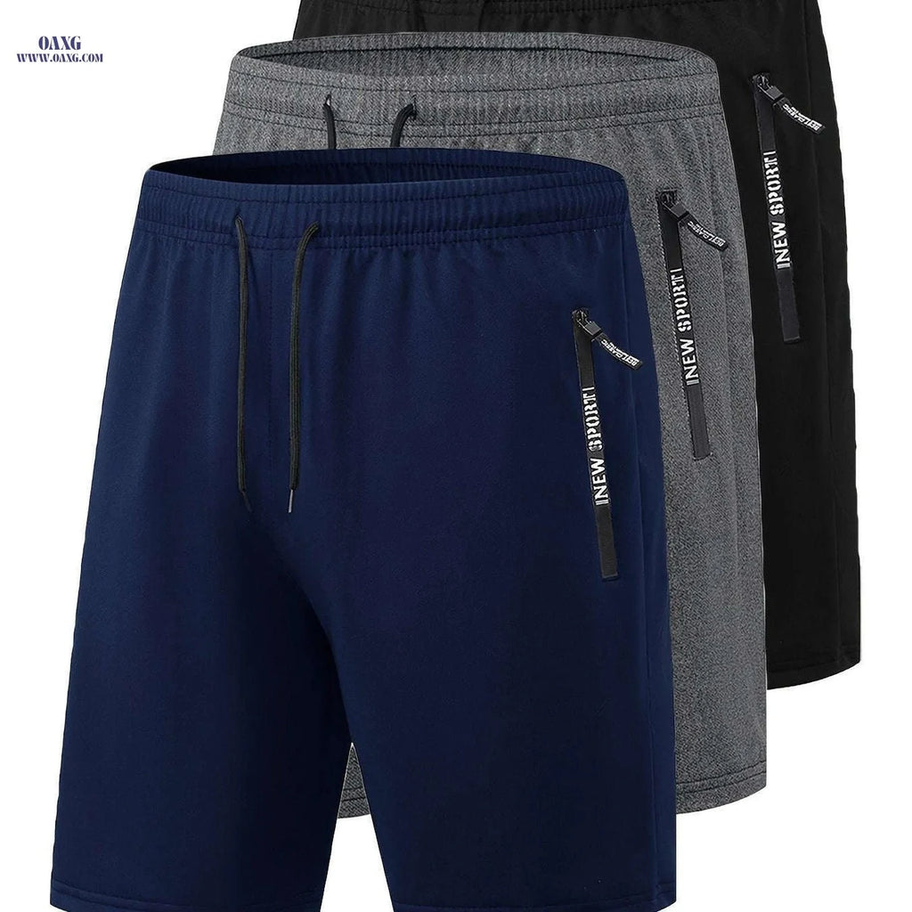 Men's Summer Casual Track Shorts - Elastic Waist, Zipper Pockets   OAXG 
