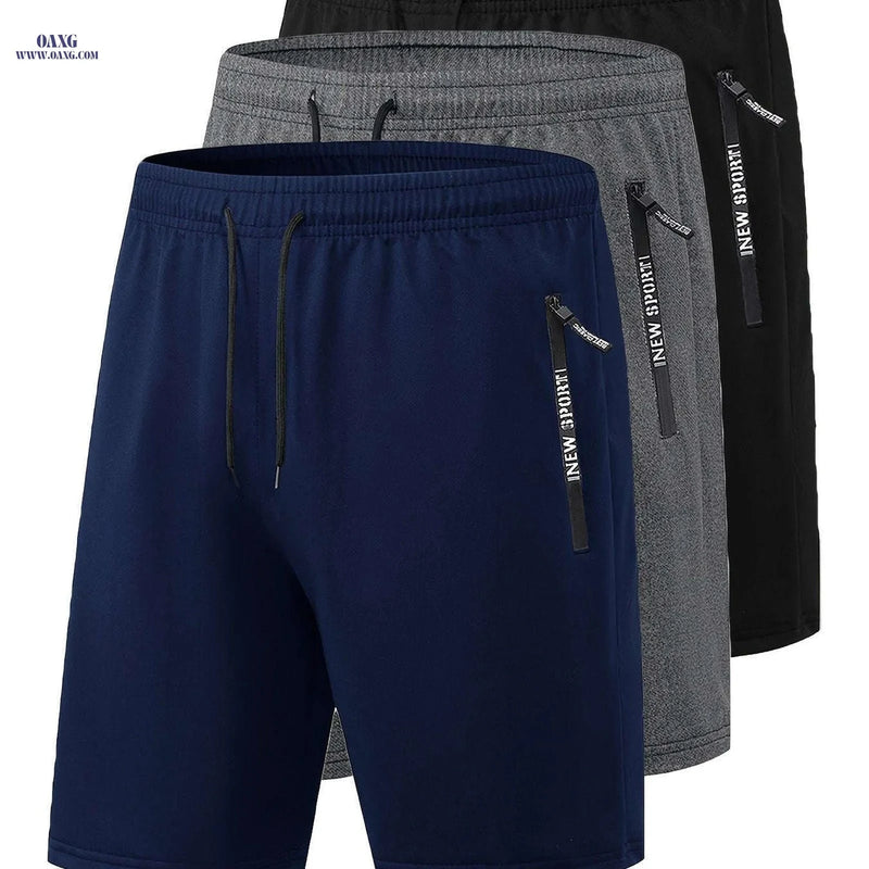 Men's Summer Casual Track Shorts - Elastic Waist, Zipper Pockets   OAXG 
