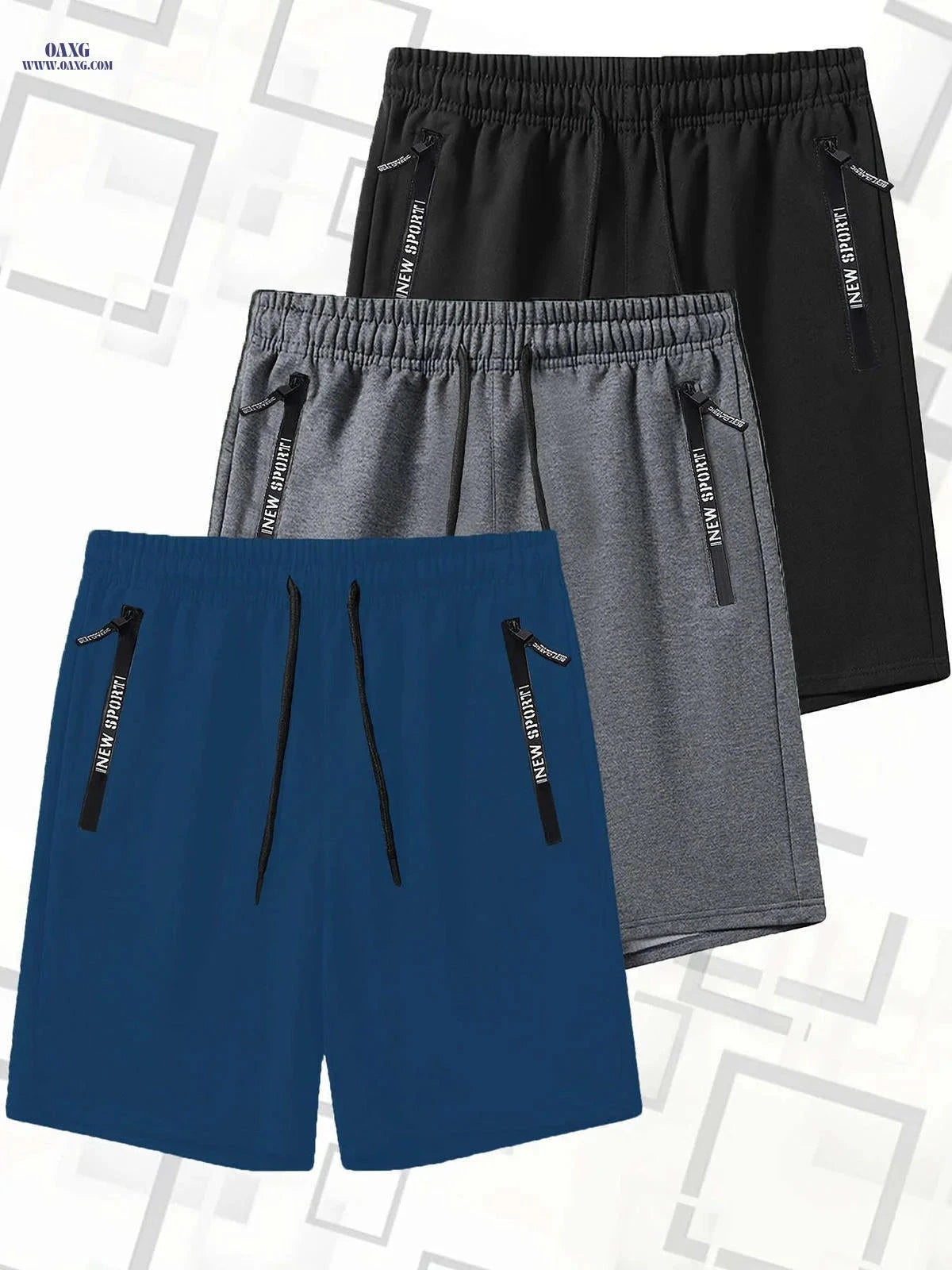 Men's Summer Casual Track Shorts - Elastic Waist, Zipper Pockets   OAXG 