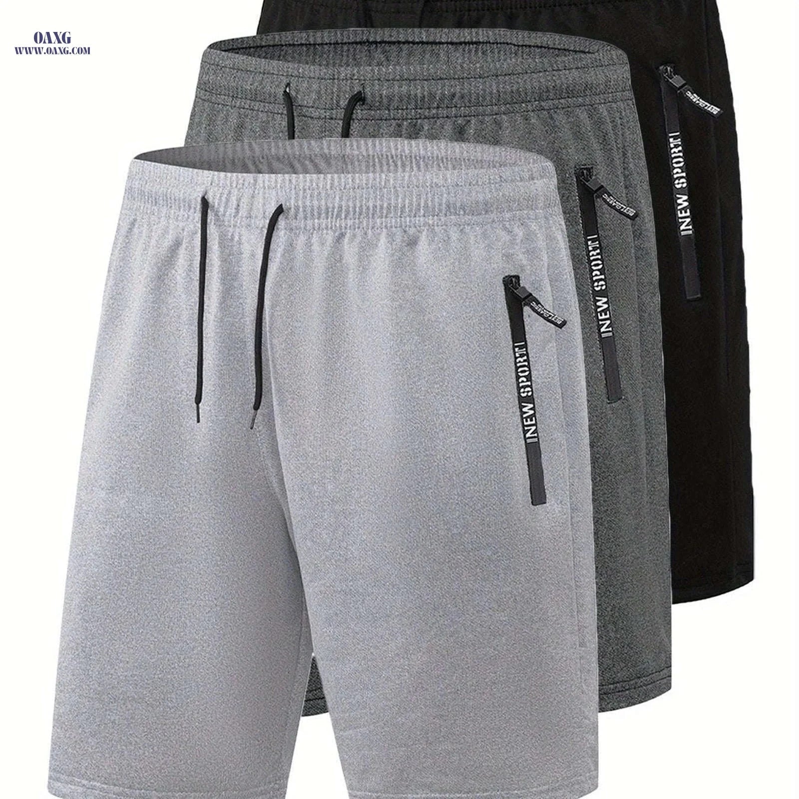 Men's Summer Casual Track Shorts - Elastic Waist, Zipper Pockets   OAXG 