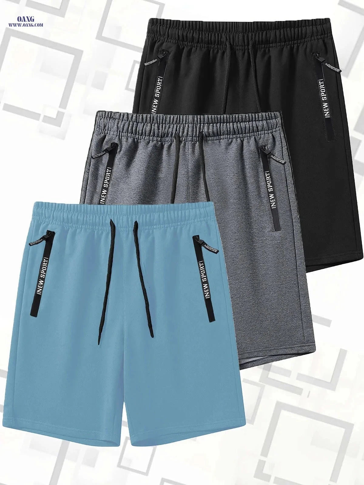 Men's Summer Casual Track Shorts - Elastic Waist, Zipper Pockets   OAXG 