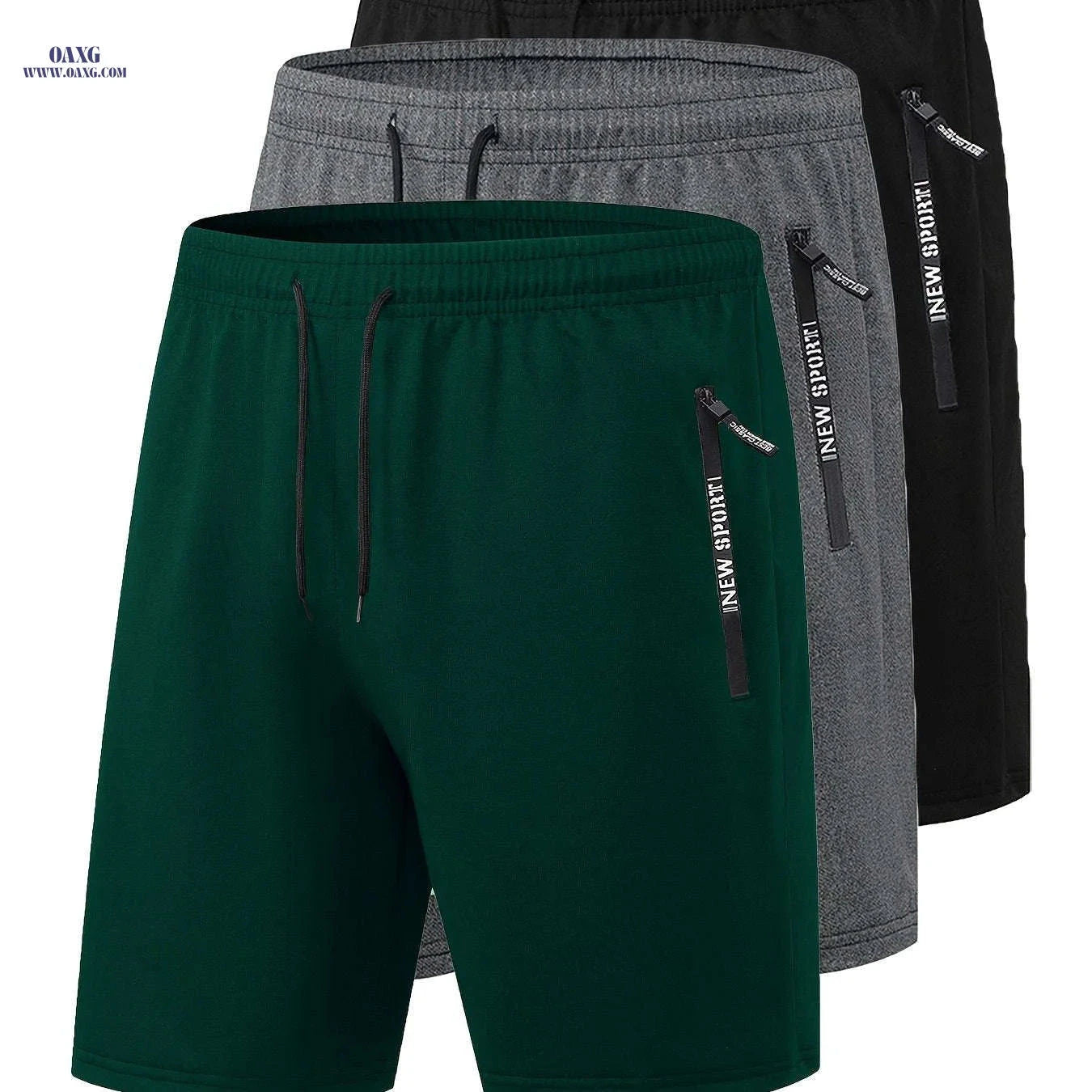 Men's Summer Casual Track Shorts - Elastic Waist, Zipper Pockets   OAXG 