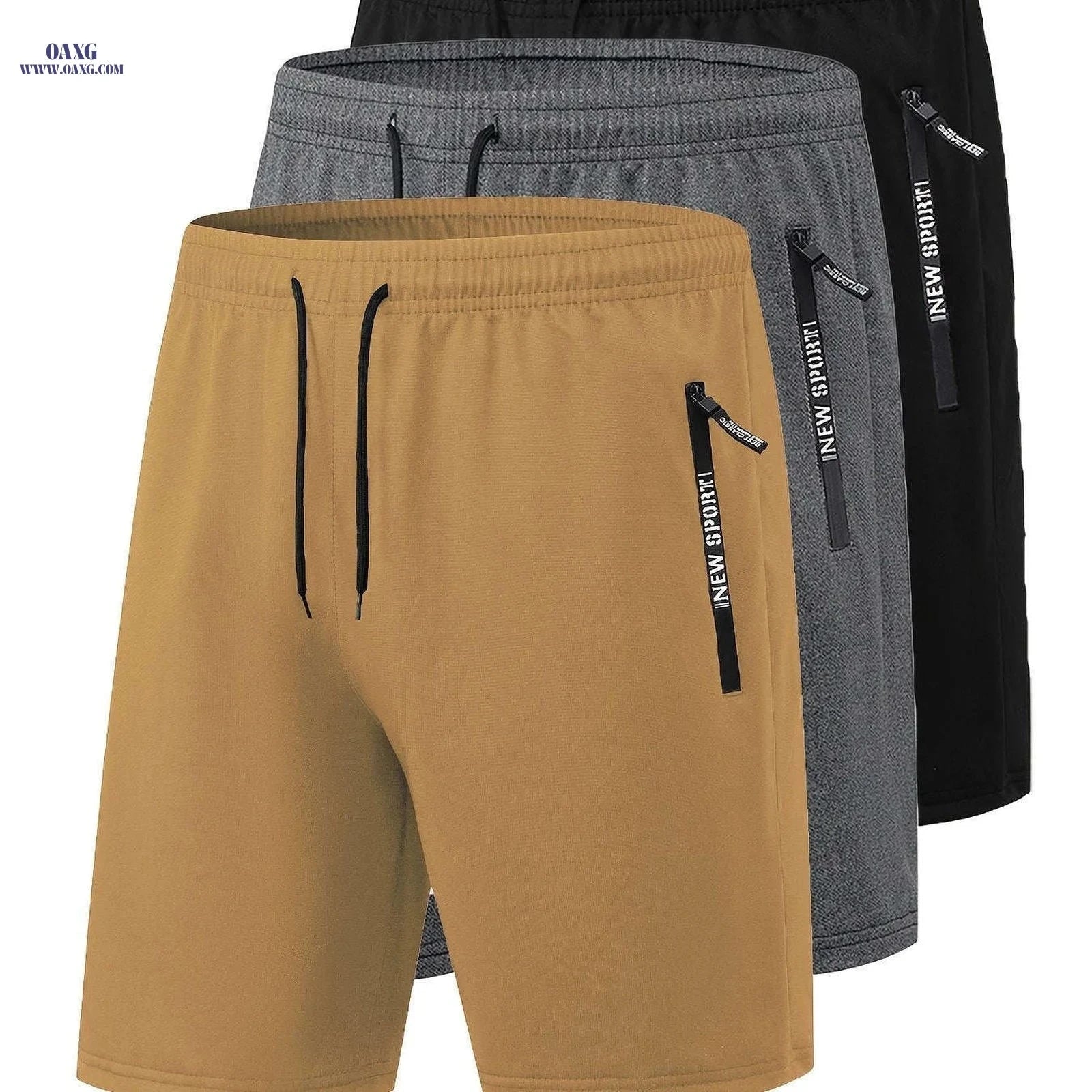 Men's Summer Casual Track Shorts - Elastic Waist, Zipper Pockets   OAXG 