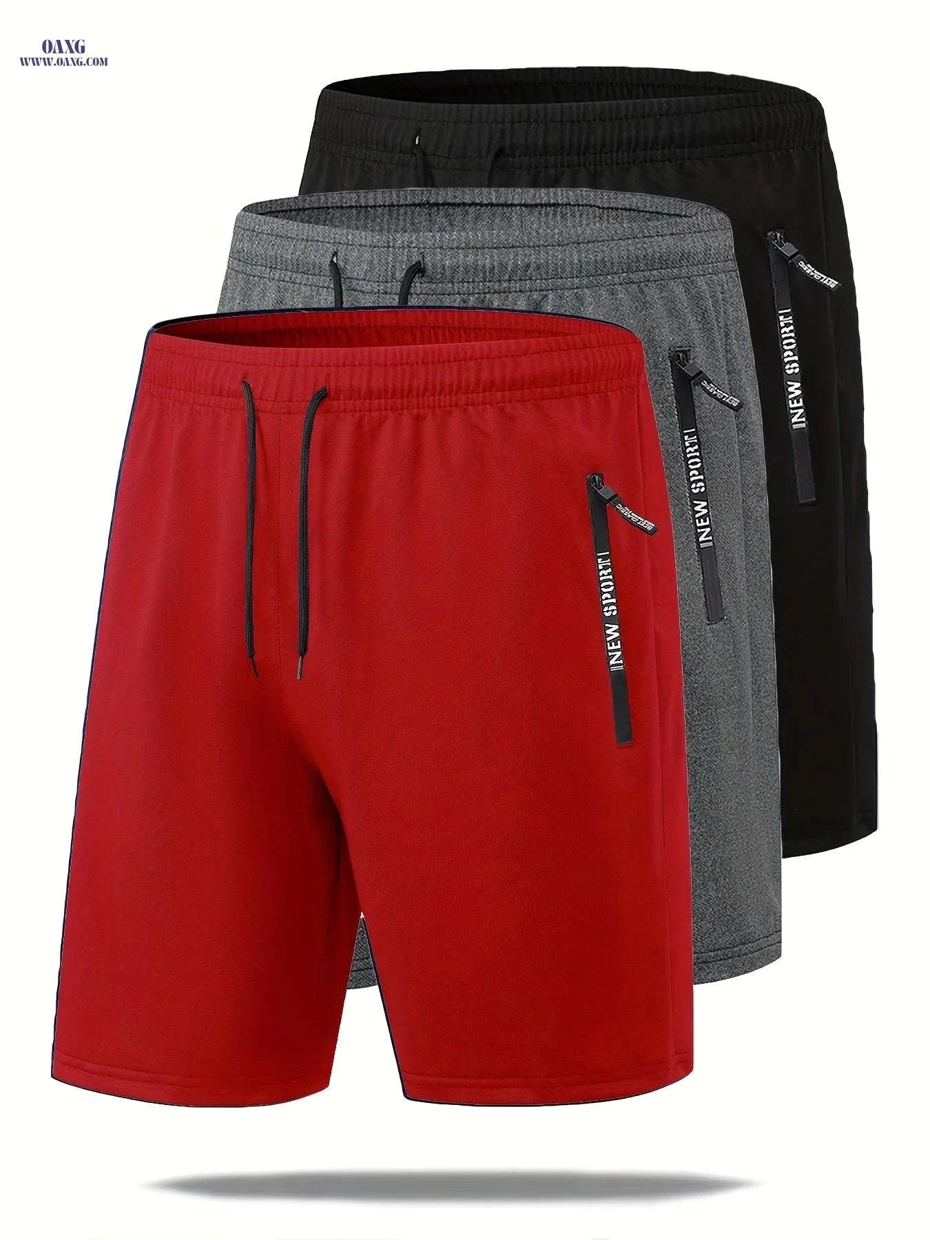 Men's Summer Casual Track Shorts - Elastic Waist, Zipper Pockets   OAXG 