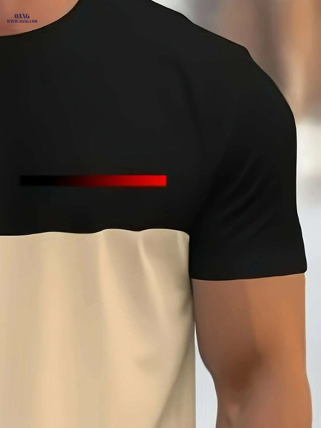 Men’s Summer Color Block T-Shirt - Paris Letter Pattern, Breathable Fabric   OAXG Mixed Color / S
