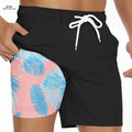 Men's Summer Double-Layer Beach Shorts - Casual Print, Regular Fit   OAXG 
