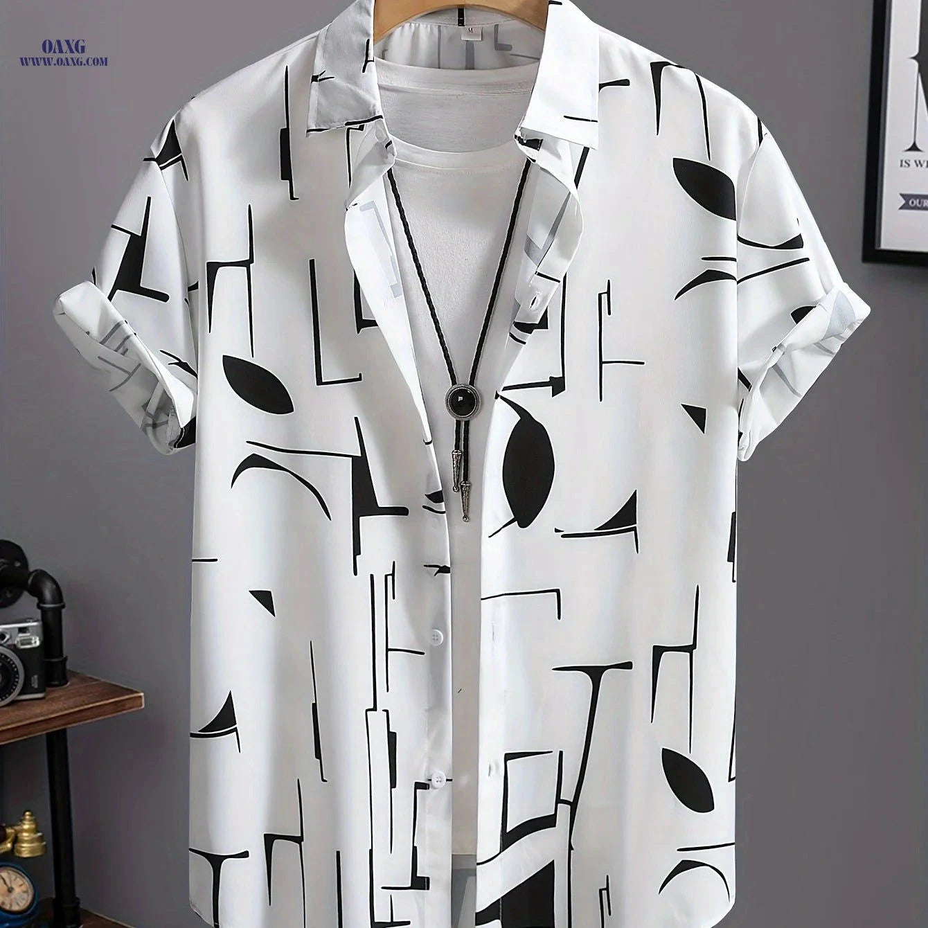 Men’s Summer Drape Button-Up Shirt - Trendy Casual Lapel Style   OAXG 