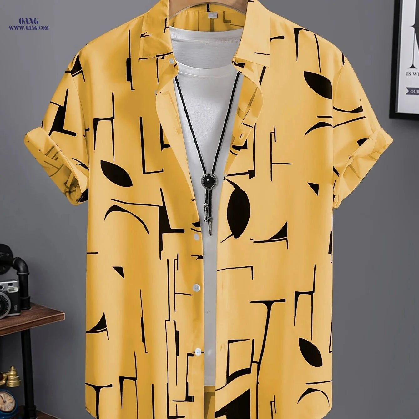 Men’s Summer Drape Button-Up Shirt - Trendy Casual Lapel Style   OAXG 