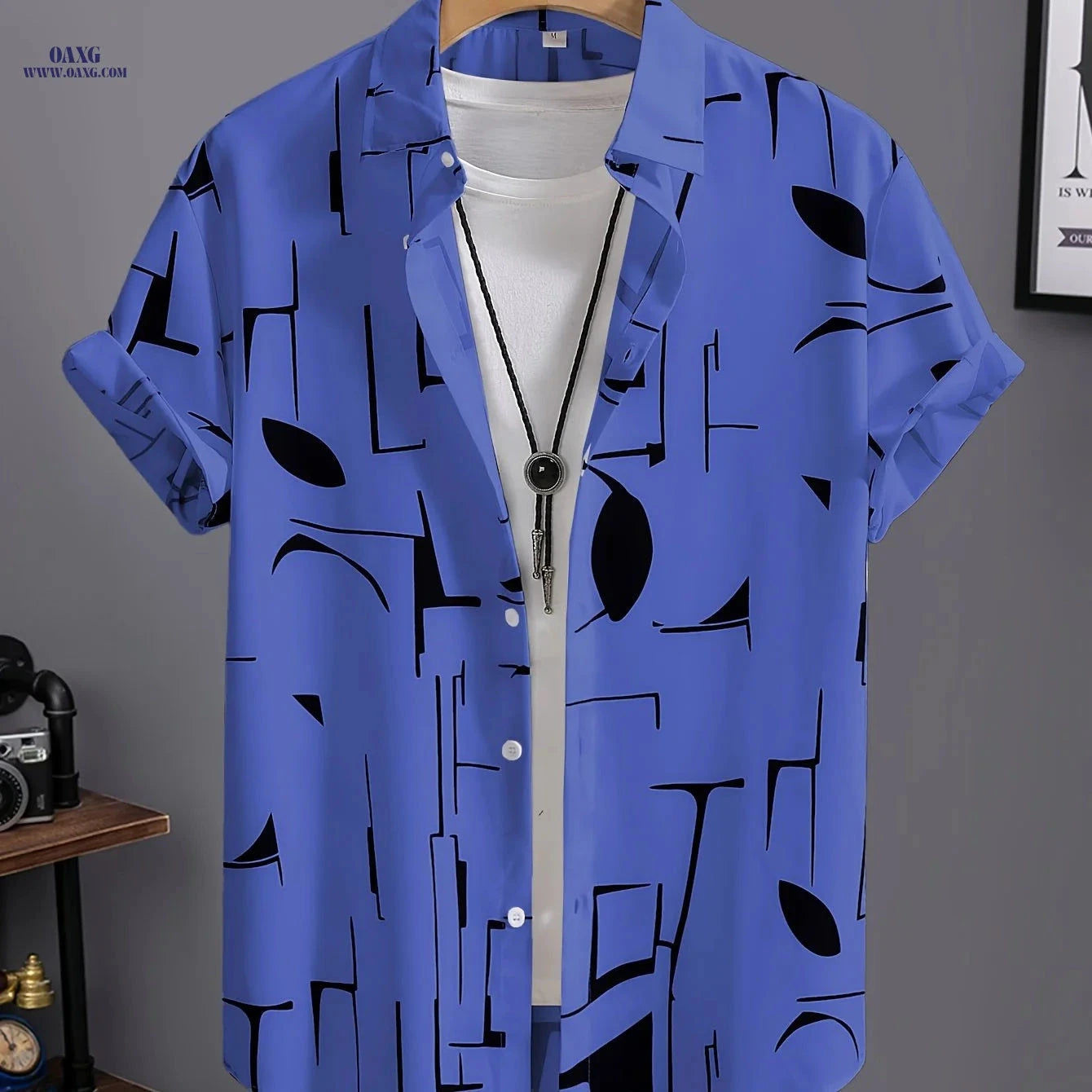 Men’s Summer Drape Button-Up Shirt - Trendy Casual Lapel Style   OAXG 