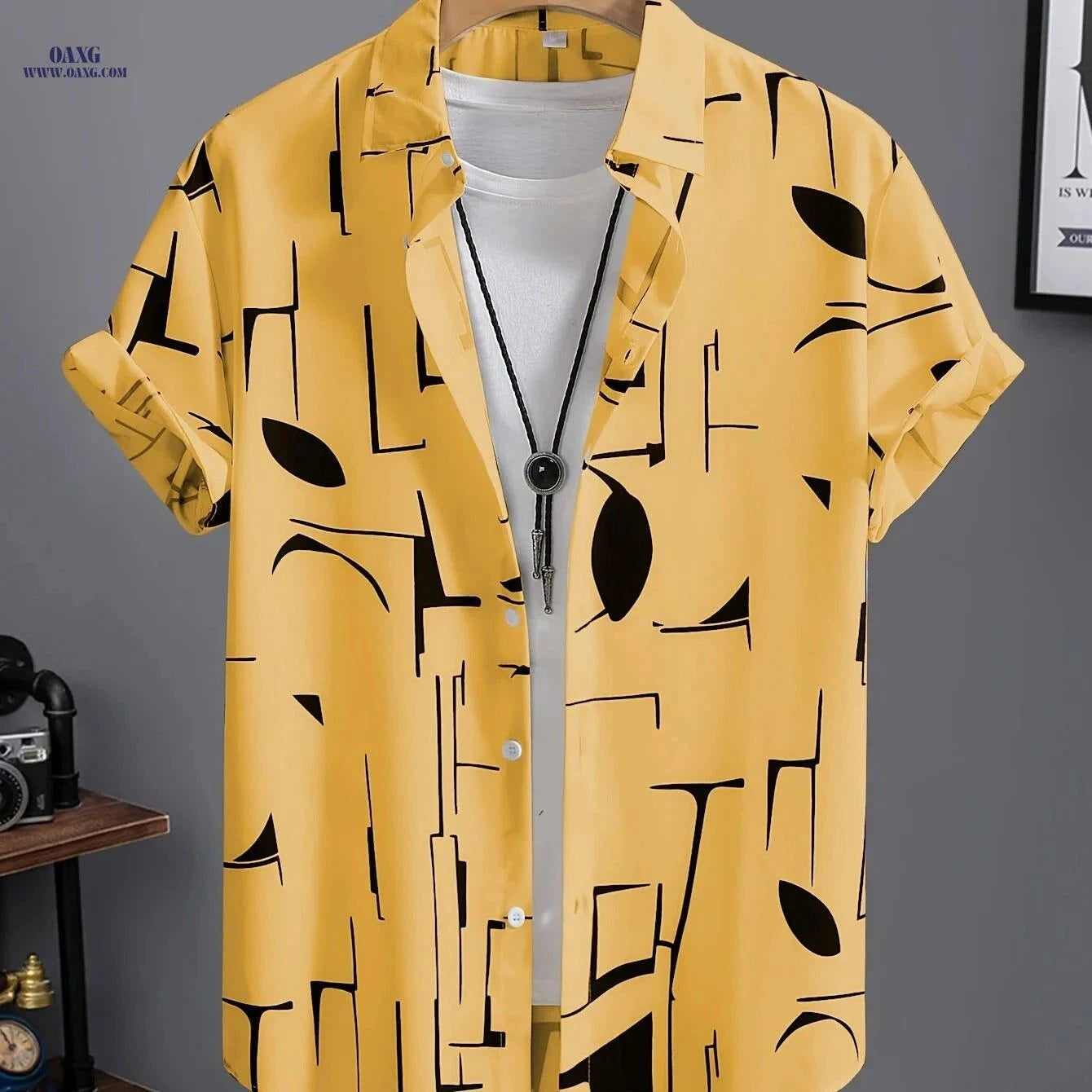 Men’s Summer Drape Button-Up Shirt - Trendy Casual Lapel Style   OAXG Blue / FR XXS