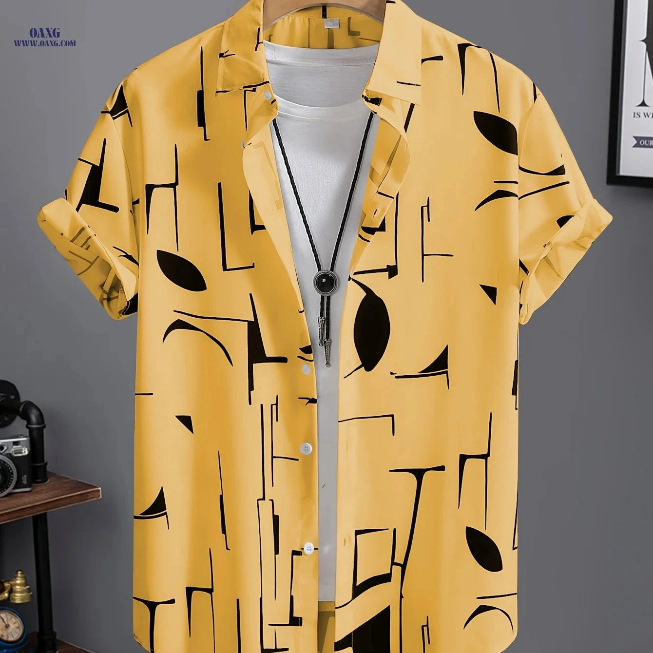 Men’s Summer Drape Button-Up Shirt - Trendy Casual Lapel Style   OAXG 