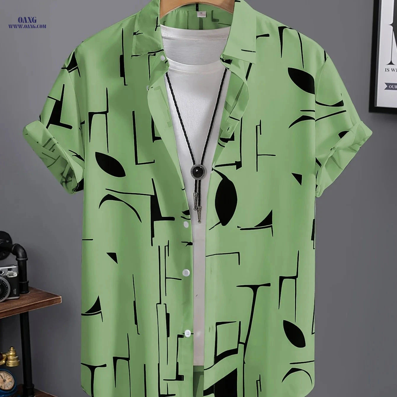 Men’s Summer Drape Button-Up Shirt - Trendy Casual Lapel Style   OAXG 