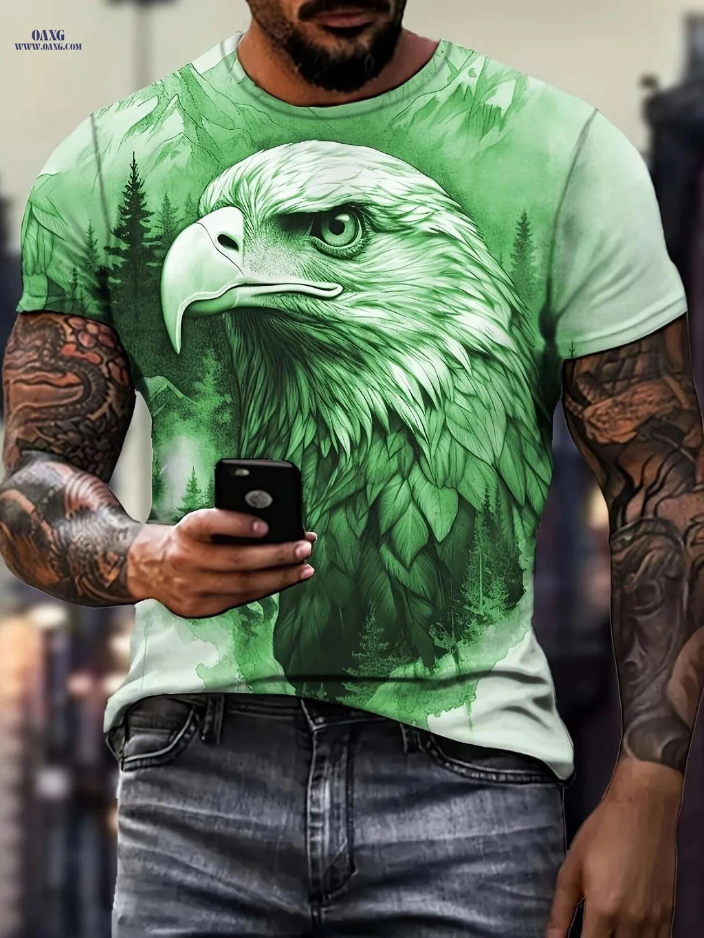 Men's Summer Eagle Sketch T-Shirt - Chic Crew Neck Style   OAXG Mixed Color / S