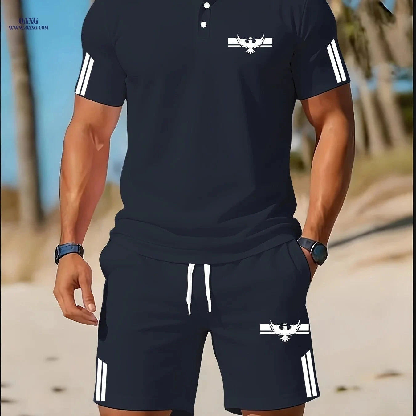 Men's Summer Golf Polo Set - Casual Wear for Outdoor Activities   OAXG White / FR S