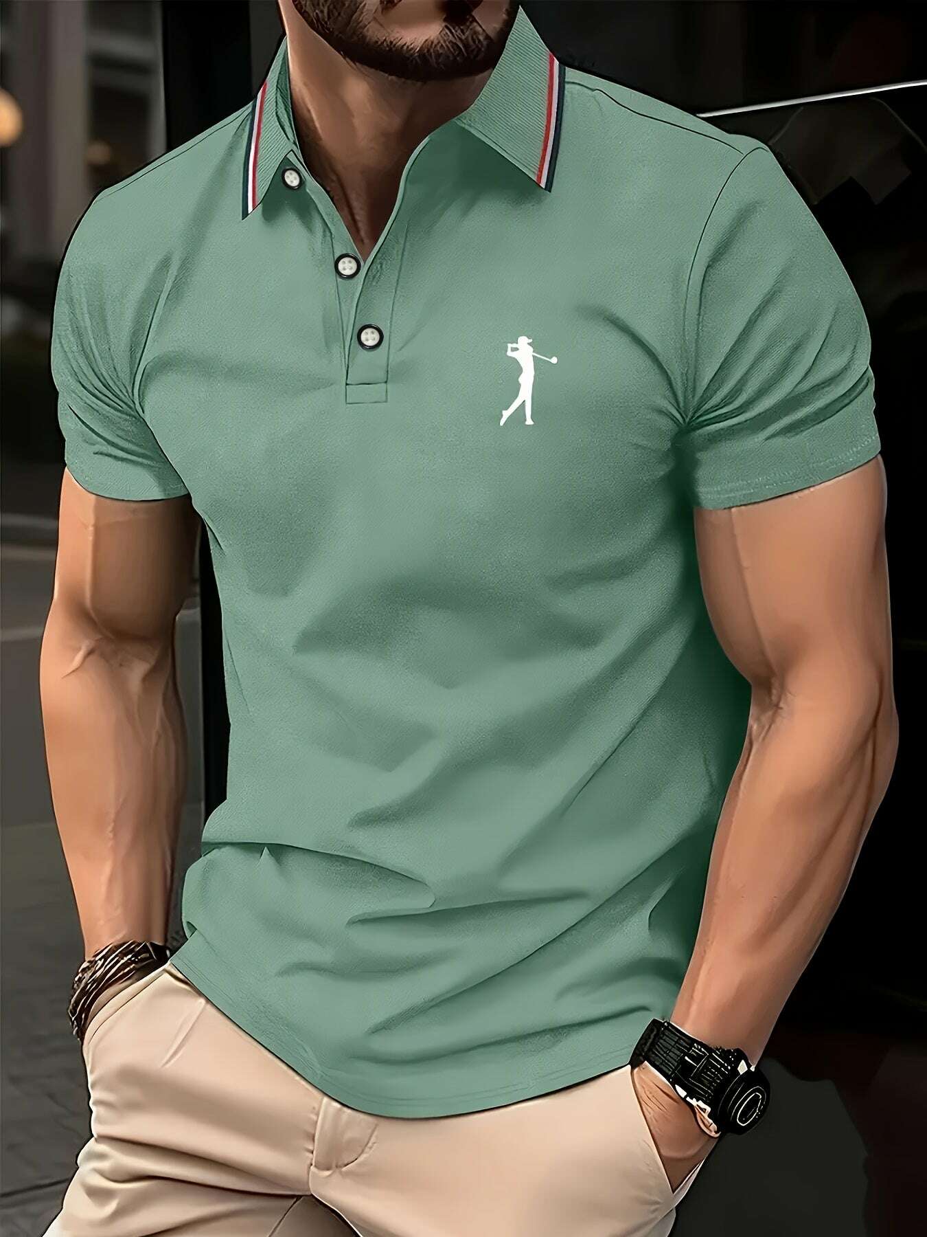 Men's Summer Golf Shirt - Breathable Short Sleeve with Print & Cuffs   OAXG 