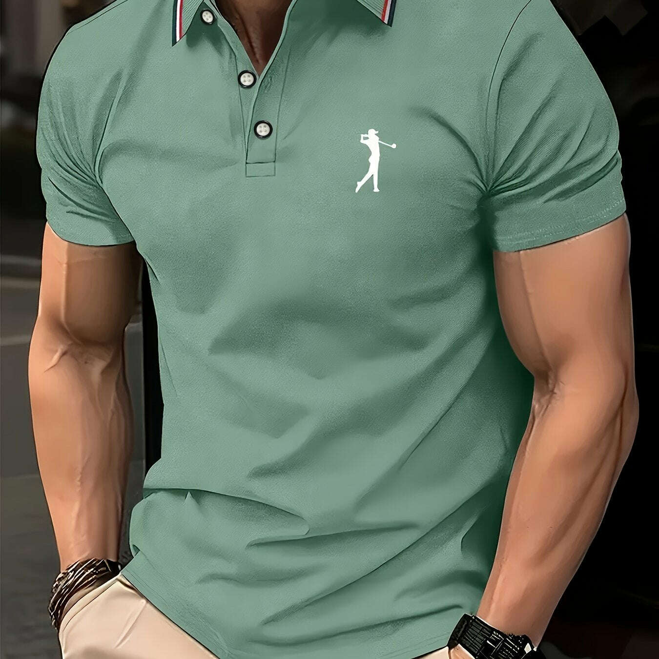 Men's Summer Golf Shirt - Breathable Short Sleeve with Print & Cuffs   OAXG 