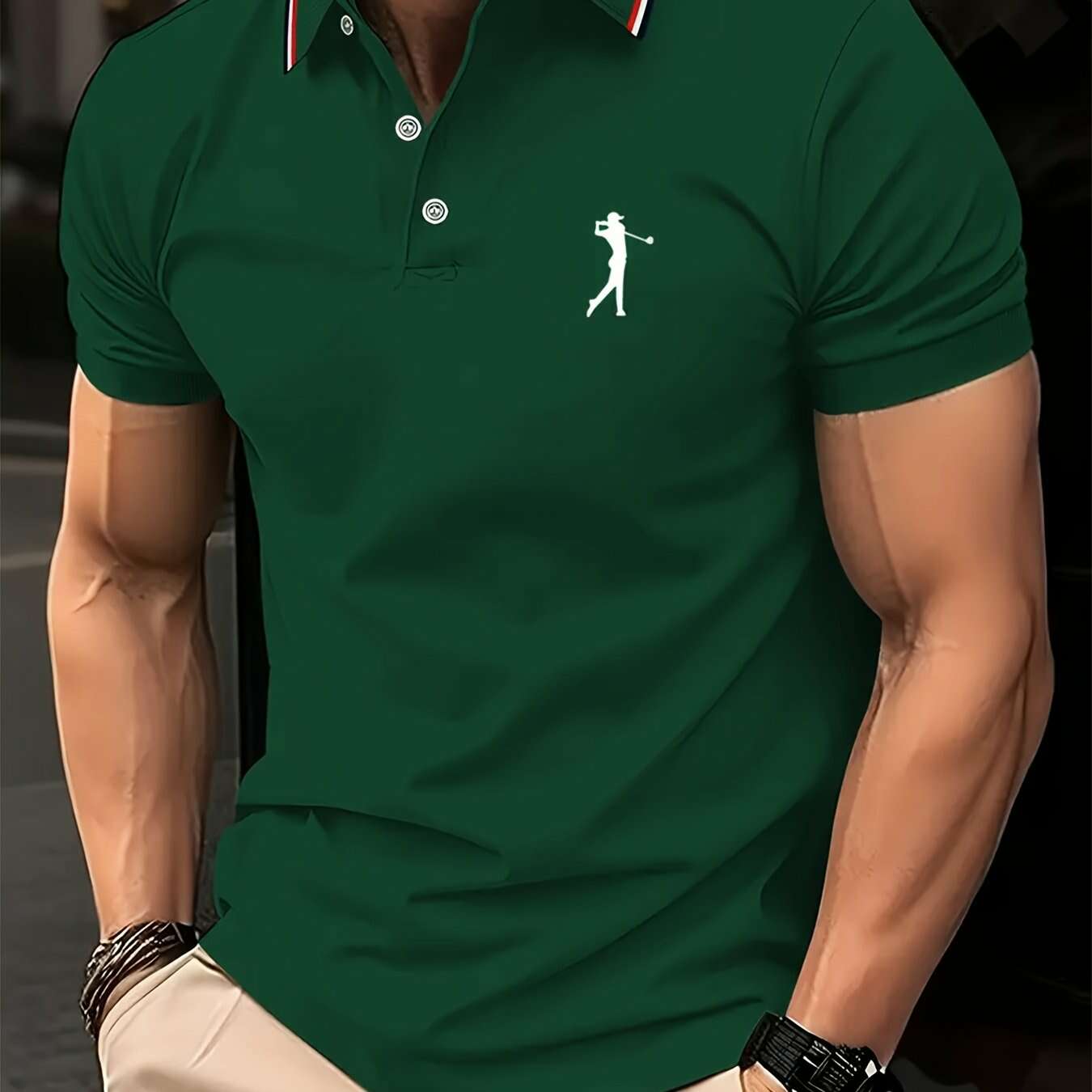 Men's Summer Golf Shirt - Breathable Short Sleeve with Print & Cuffs   OAXG 