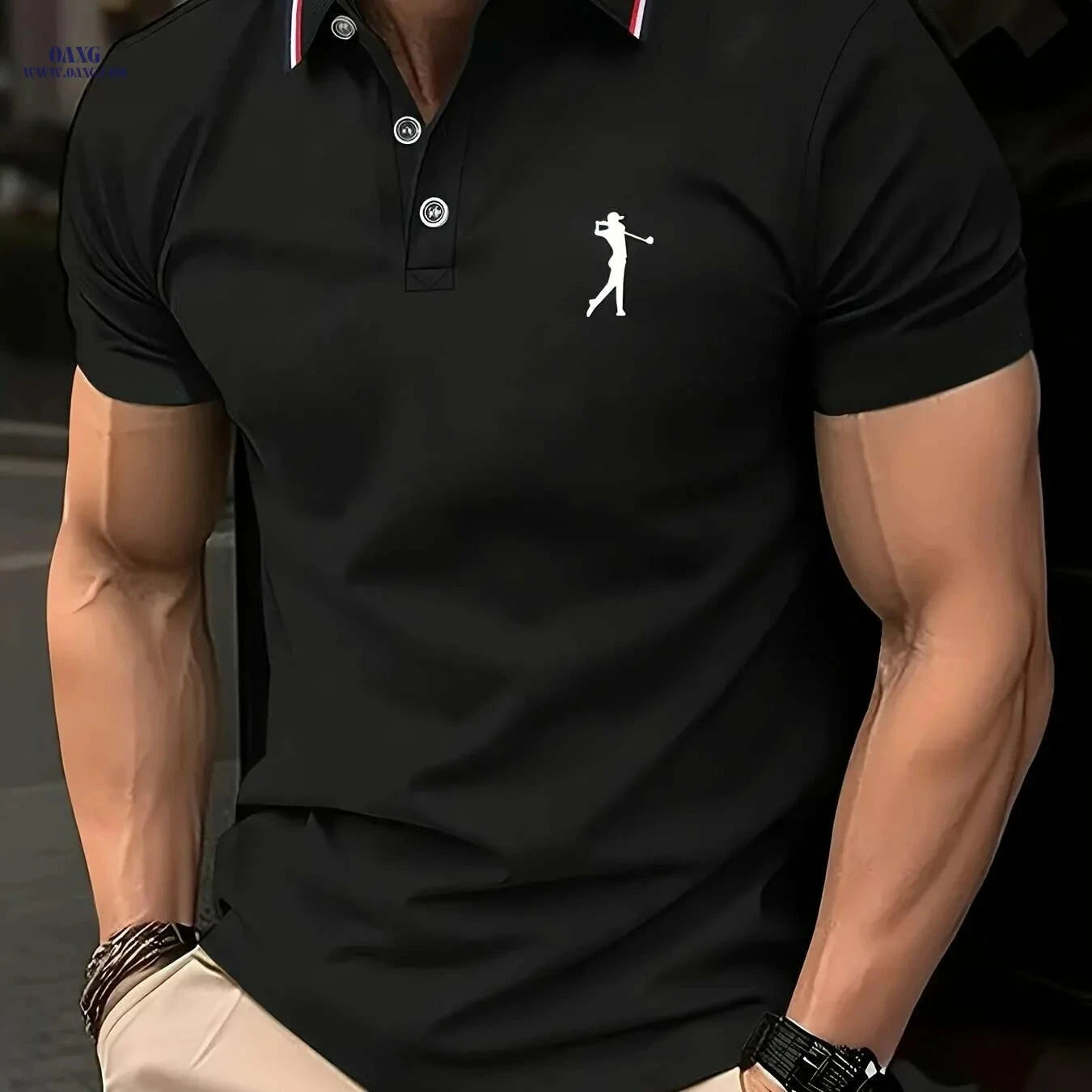 Men's Summer Golf Shirt - Breathable Short Sleeve with Print & Cuffs   OAXG 