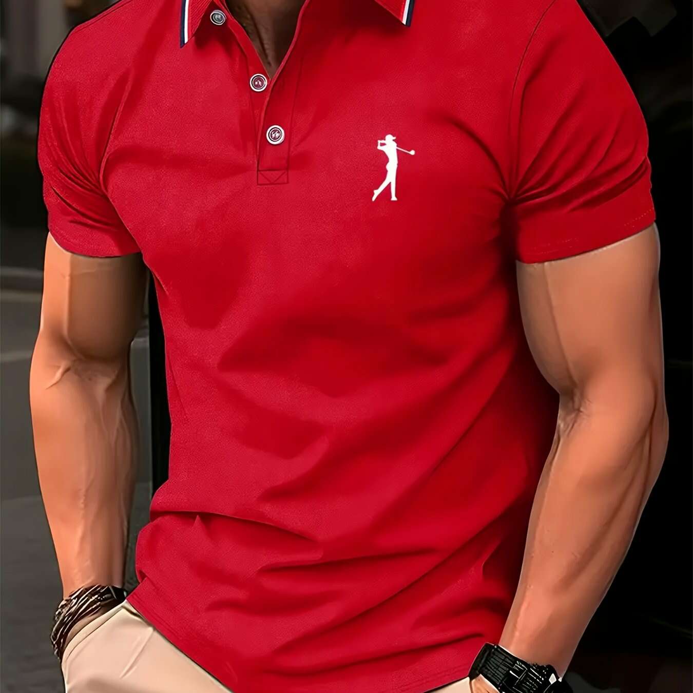 Men's Summer Golf Shirt - Breathable Short Sleeve with Print & Cuffs   OAXG White / XS