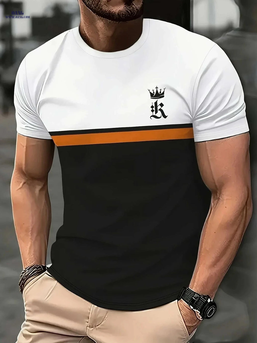 Men's Summer Graphic T-Shirt - Casual Crew Neck Crown Print   OAXG 