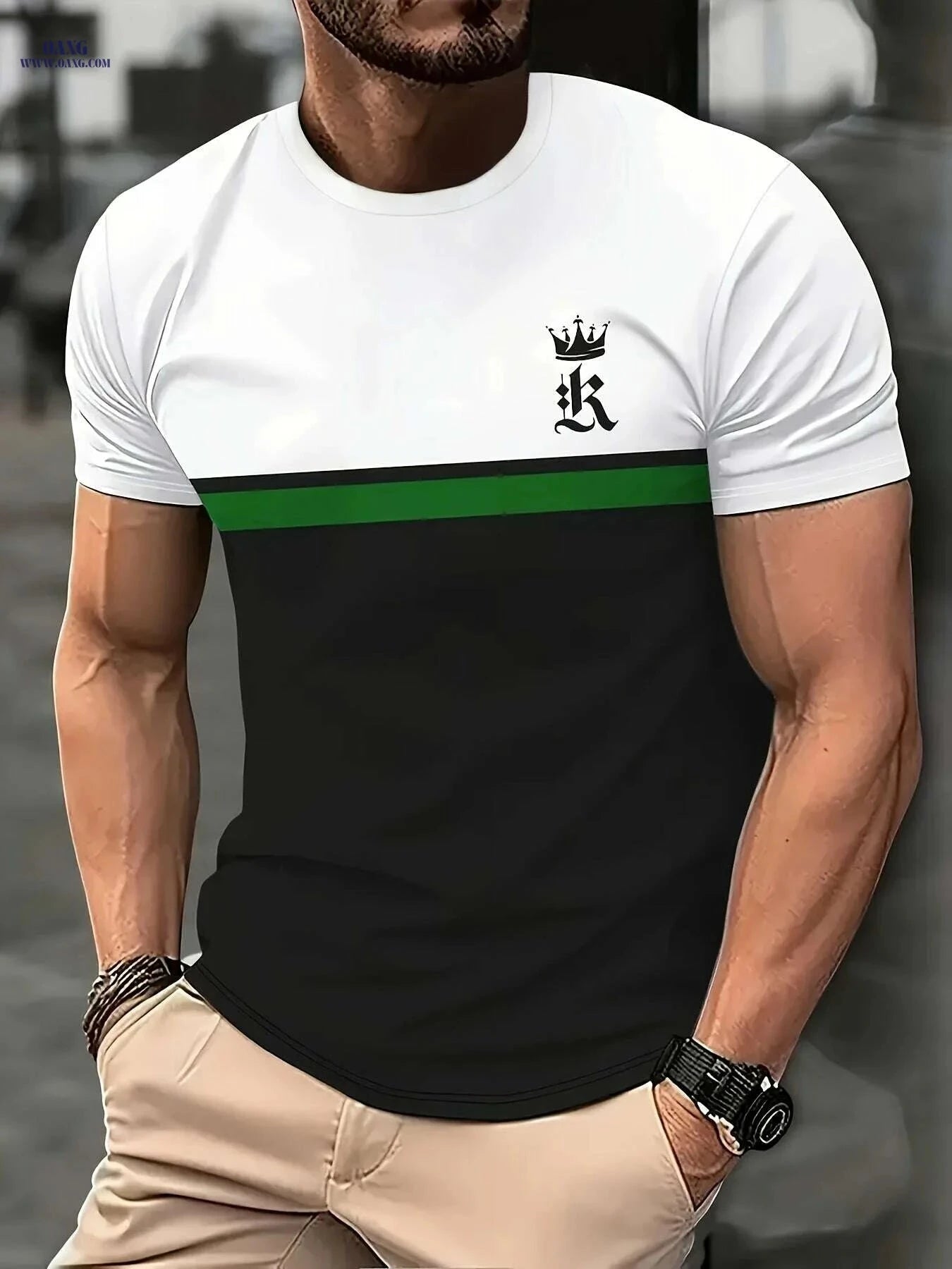 Men's Summer Graphic T-Shirt - Casual Crew Neck Crown Print   OAXG 