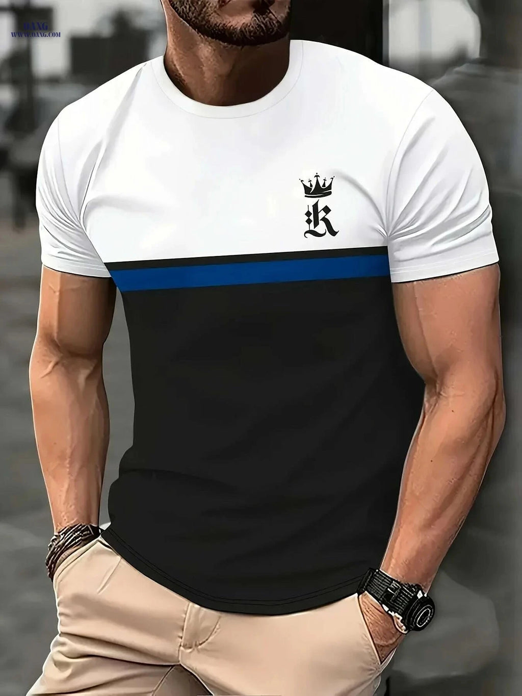Men's Summer Graphic T-Shirt - Casual Crew Neck Crown Print   OAXG 