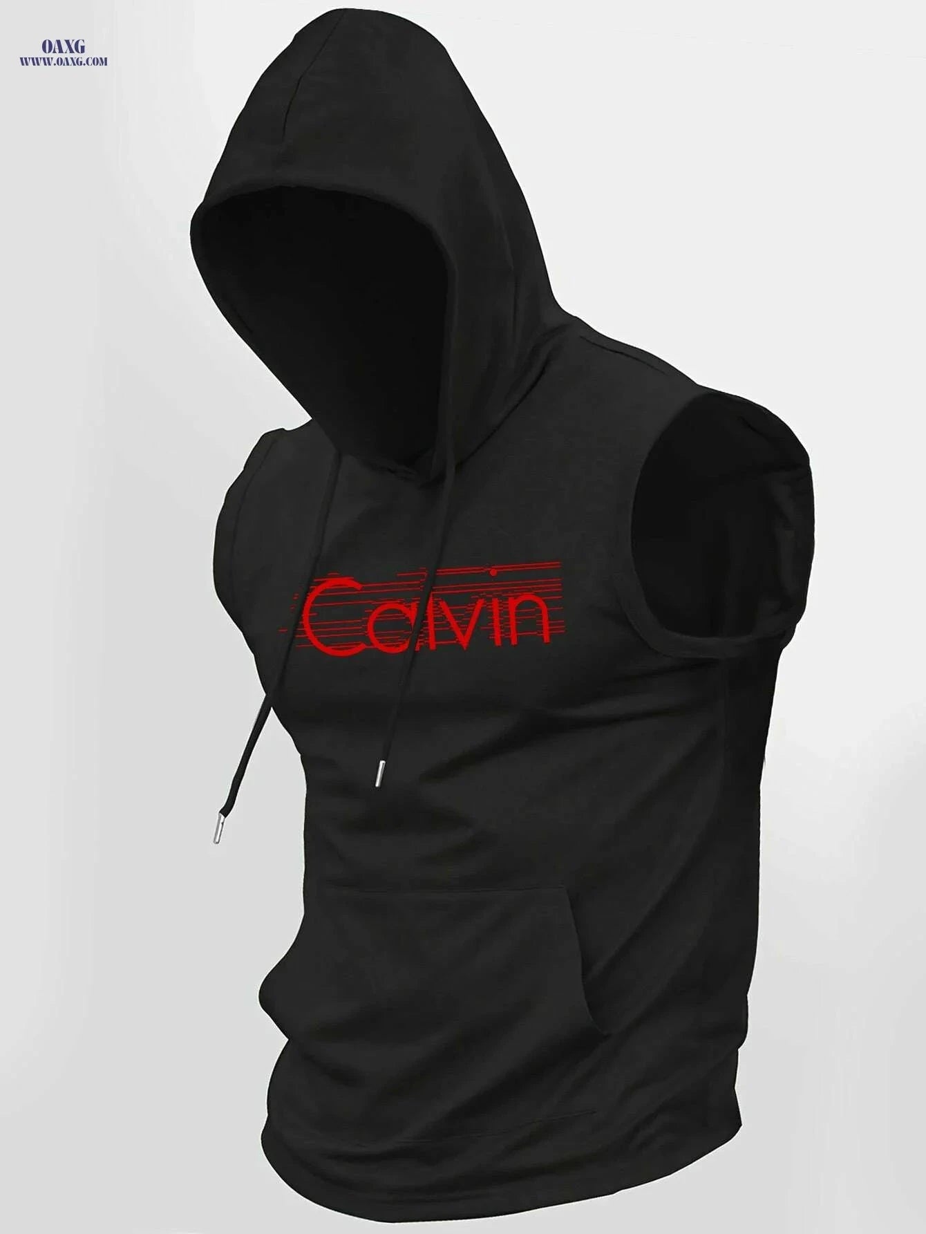 Men's Summer Hooded Tank Top - Breathable Knit with Bold 'Cavin' Print   OAXG 