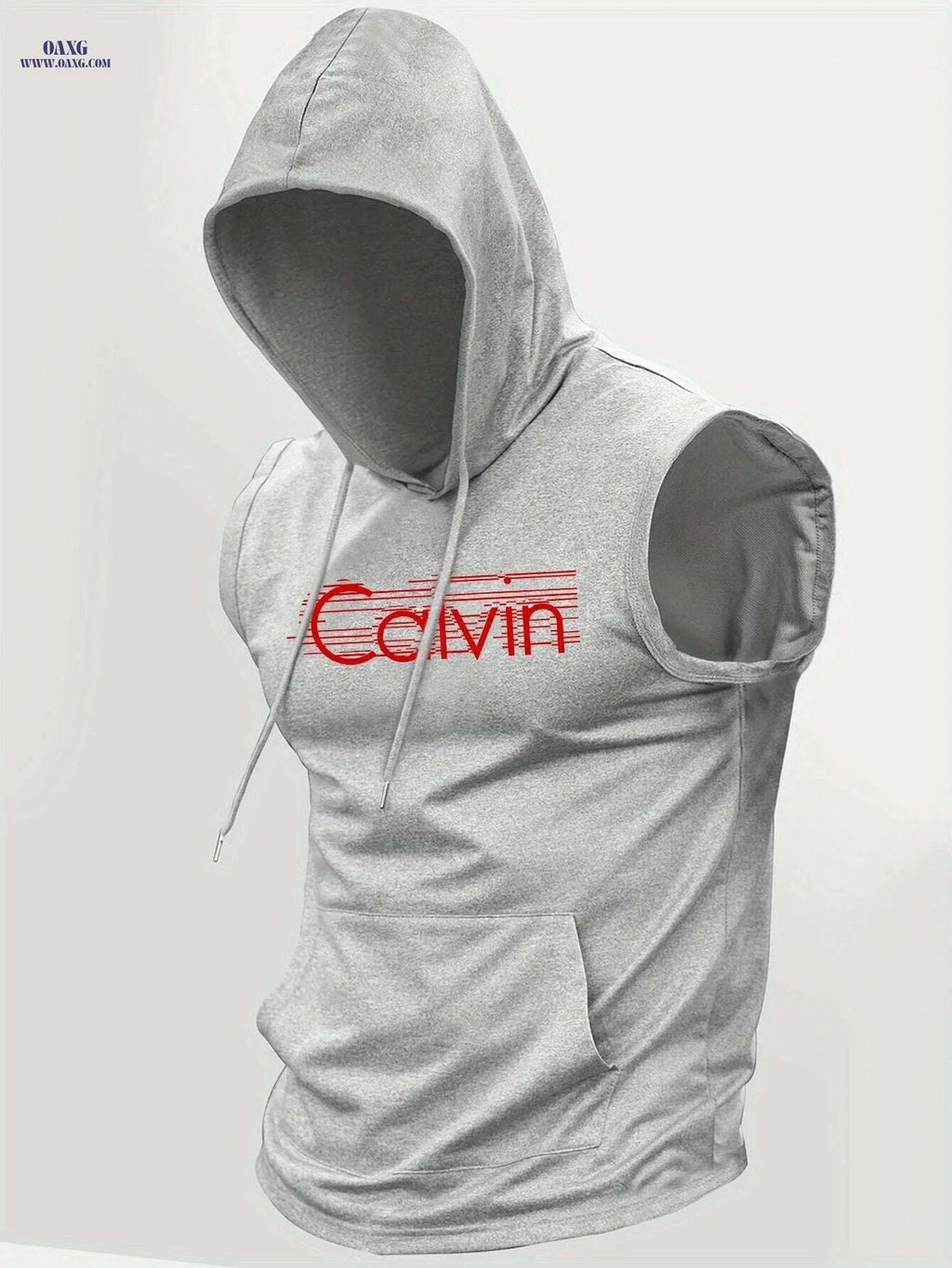 Men's Summer Hooded Tank Top - Breathable Knit with Bold 'Cavin' Print   OAXG 