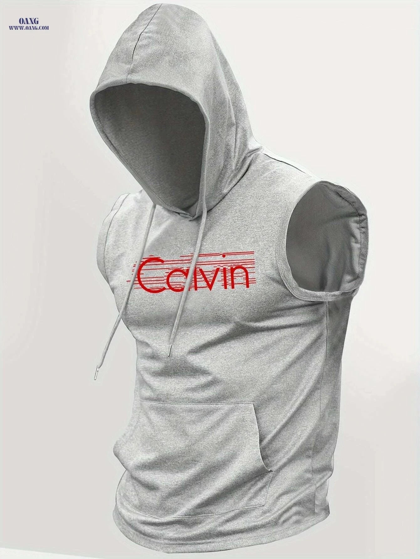 Men's Summer Hooded Tank Top - Breathable Knit with Bold 'Cavin' Print   OAXG 