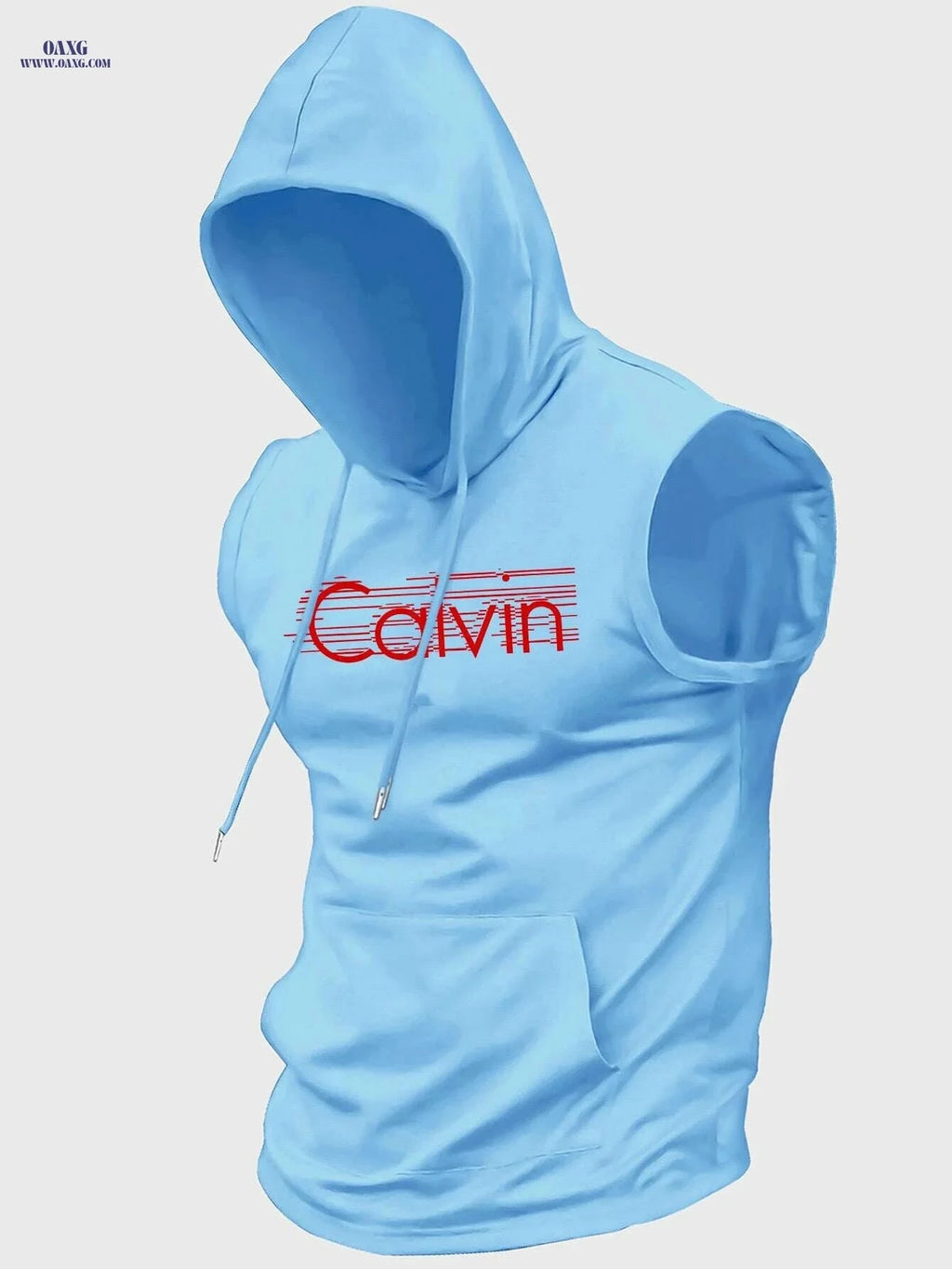 Men's Summer Hooded Tank Top - Breathable Knit with Bold 'Cavin' Print   OAXG Light Blue / S