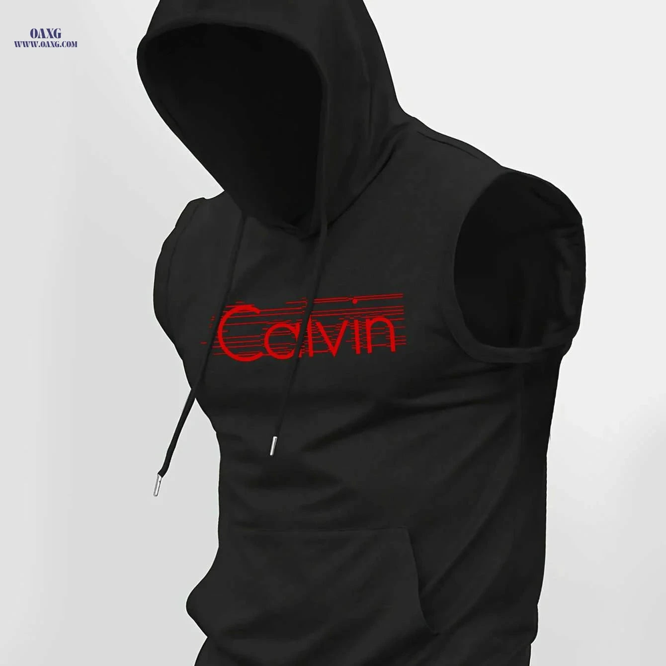 Men's Summer Hooded Tank Top - Breathable Knit with Bold 'Cavin' Print   OAXG Light Blue / S