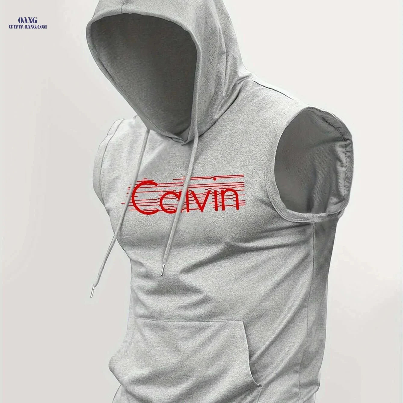 Men's Summer Hooded Tank Top - Breathable Knit with Bold 'Cavin' Print   OAXG Light Blue / S