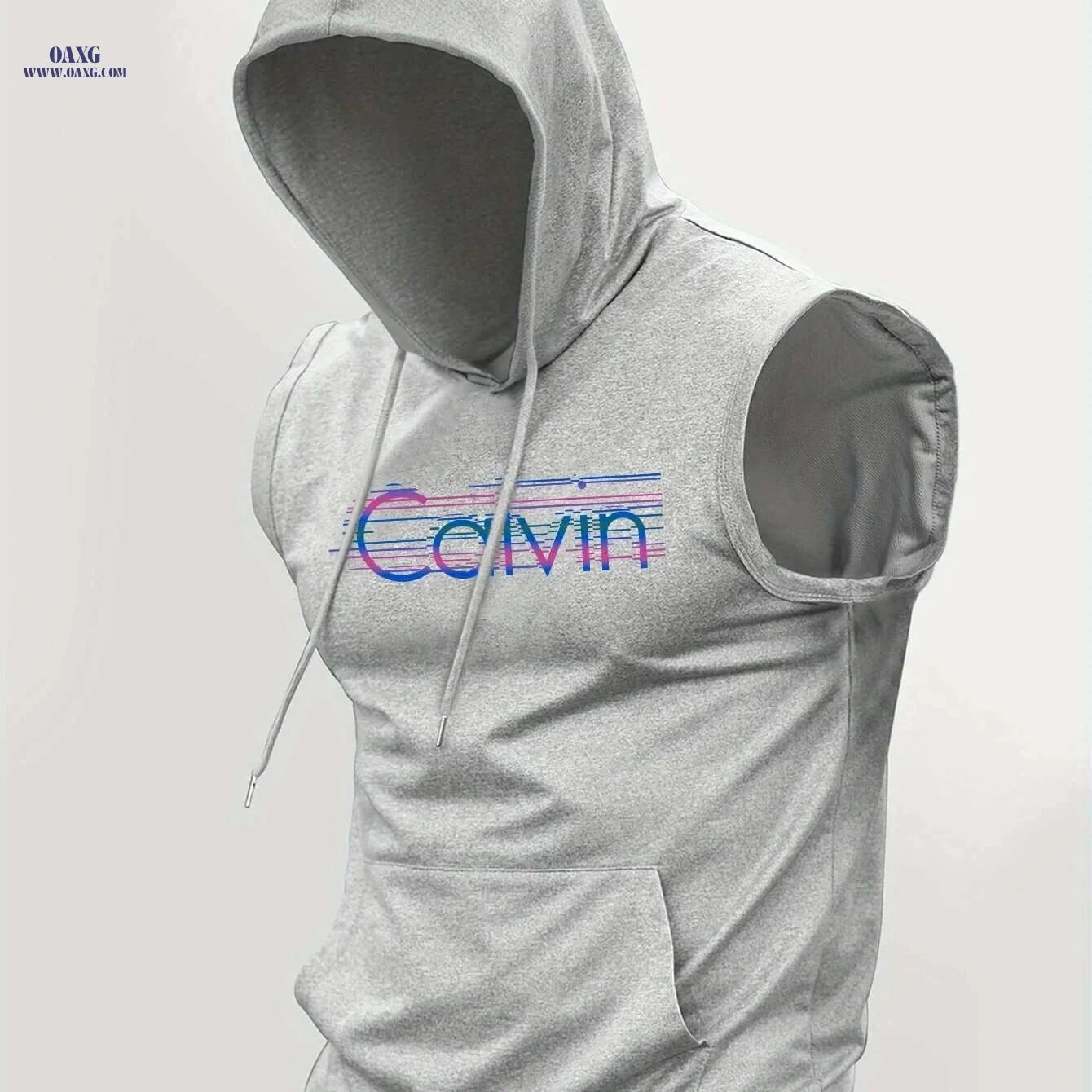 Men's Summer Hooded Tank Top - Breathable Knit with Bold 'Cavin' Print   OAXG Light Blue / S