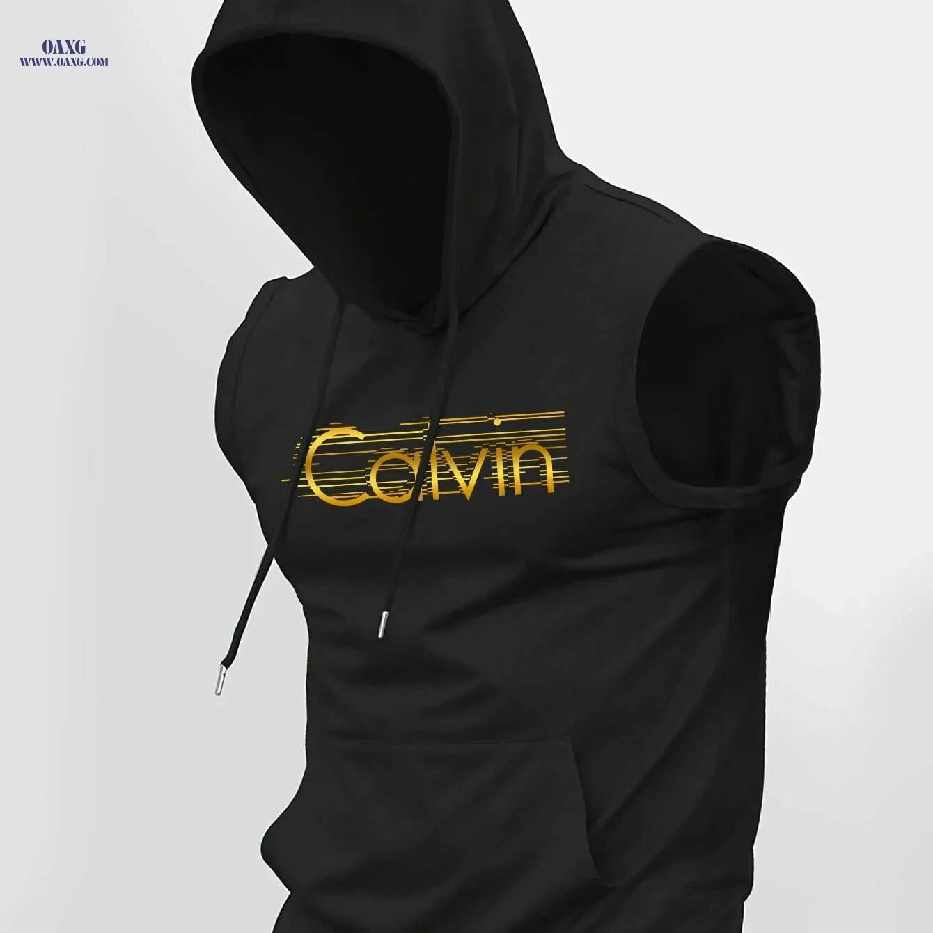 Men's Summer Hooded Tank Top - Breathable Knit with Bold 'Cavin' Print   OAXG 