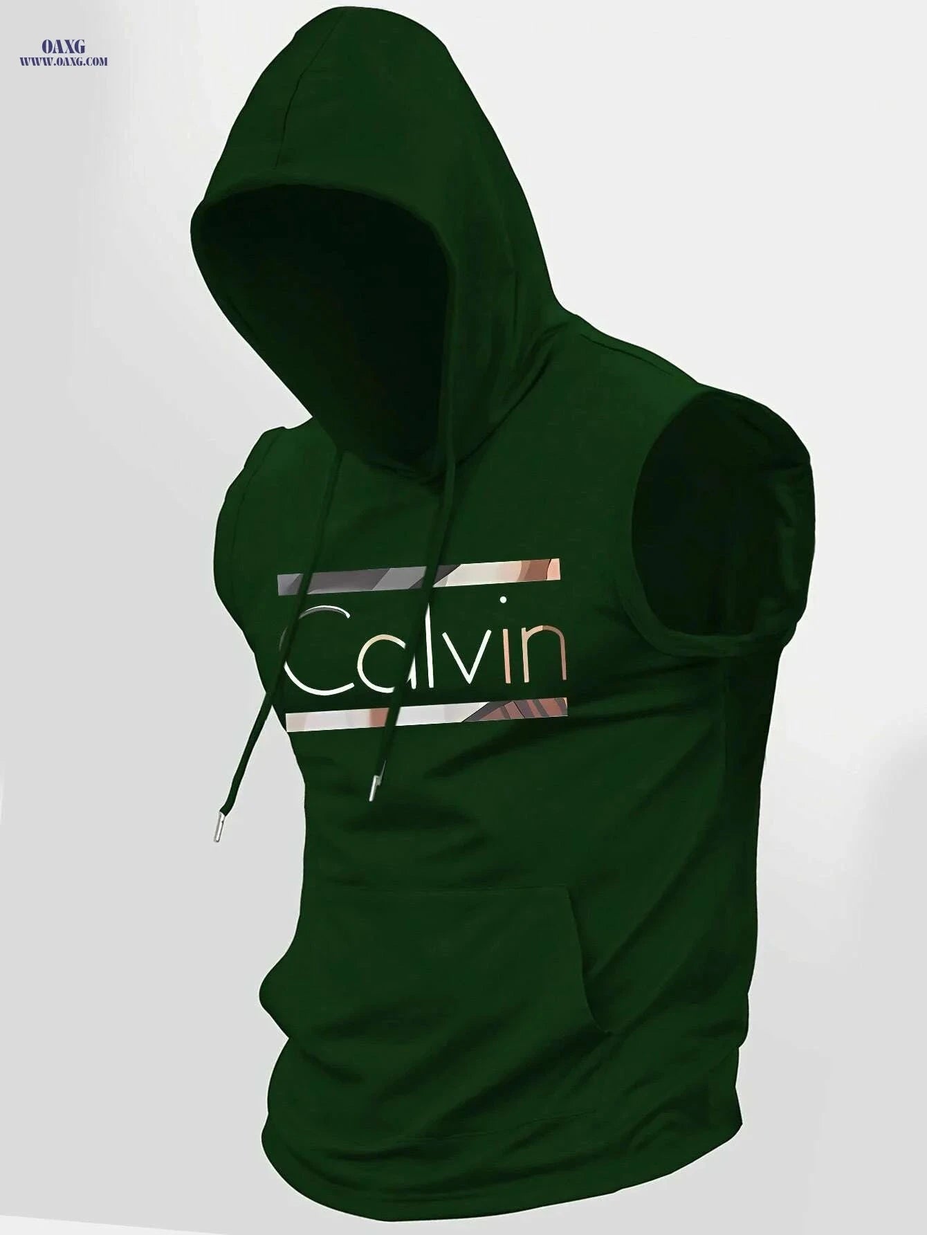 Men's Summer Hooded Tank Top - Casual Knit with Kangaroo Pocket   OAXG 