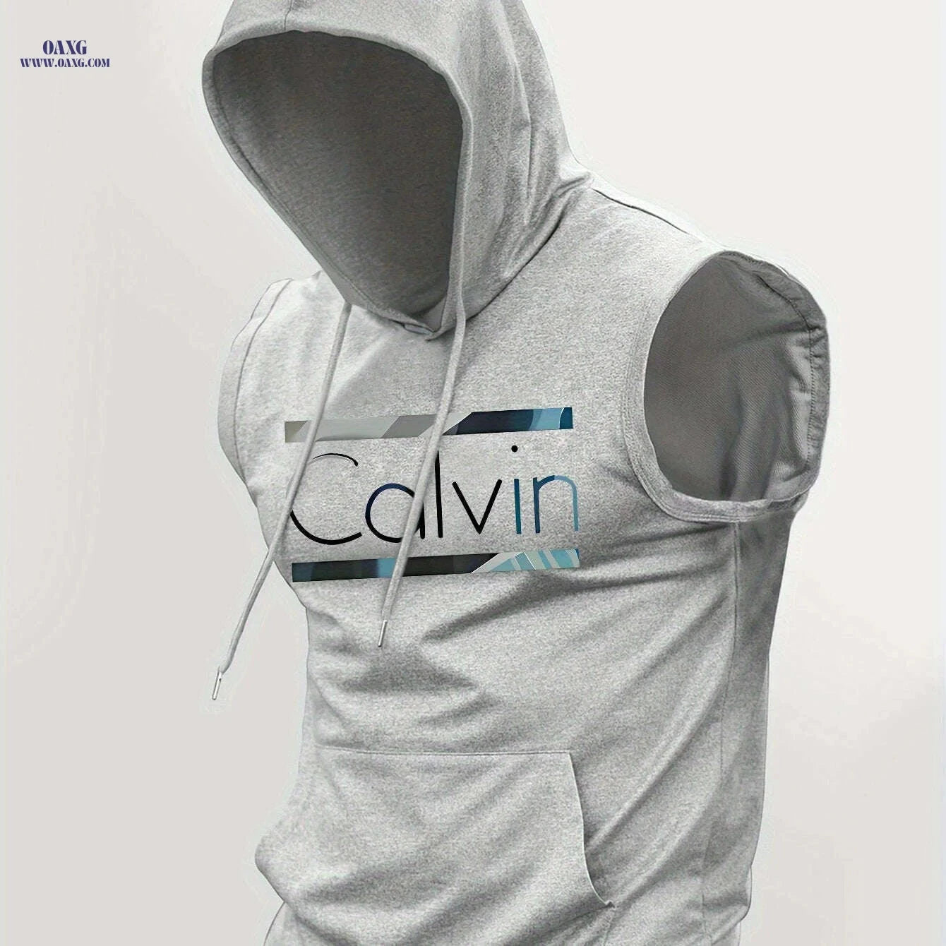 Men's Summer Hooded Tank Top - Casual Knit with Kangaroo Pocket   OAXG 