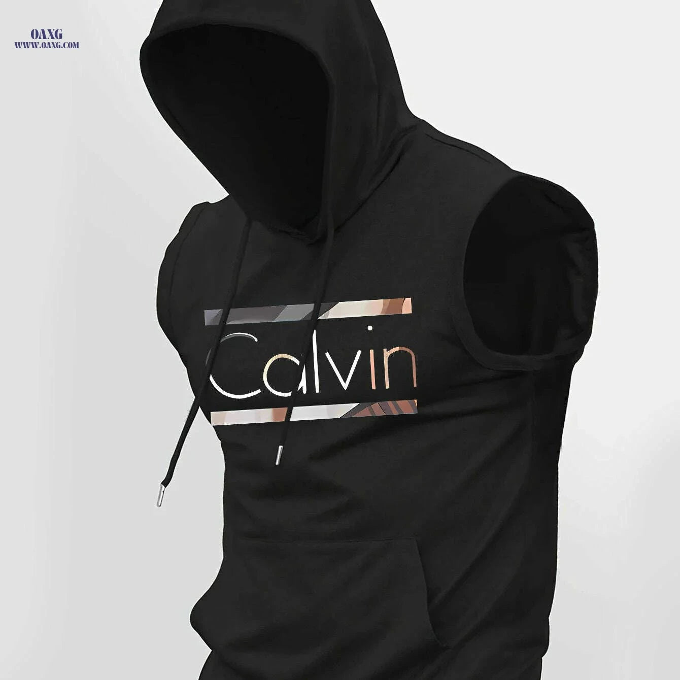 Men's Summer Hooded Tank Top - Casual Knit with Kangaroo Pocket   OAXG Light Blue / S