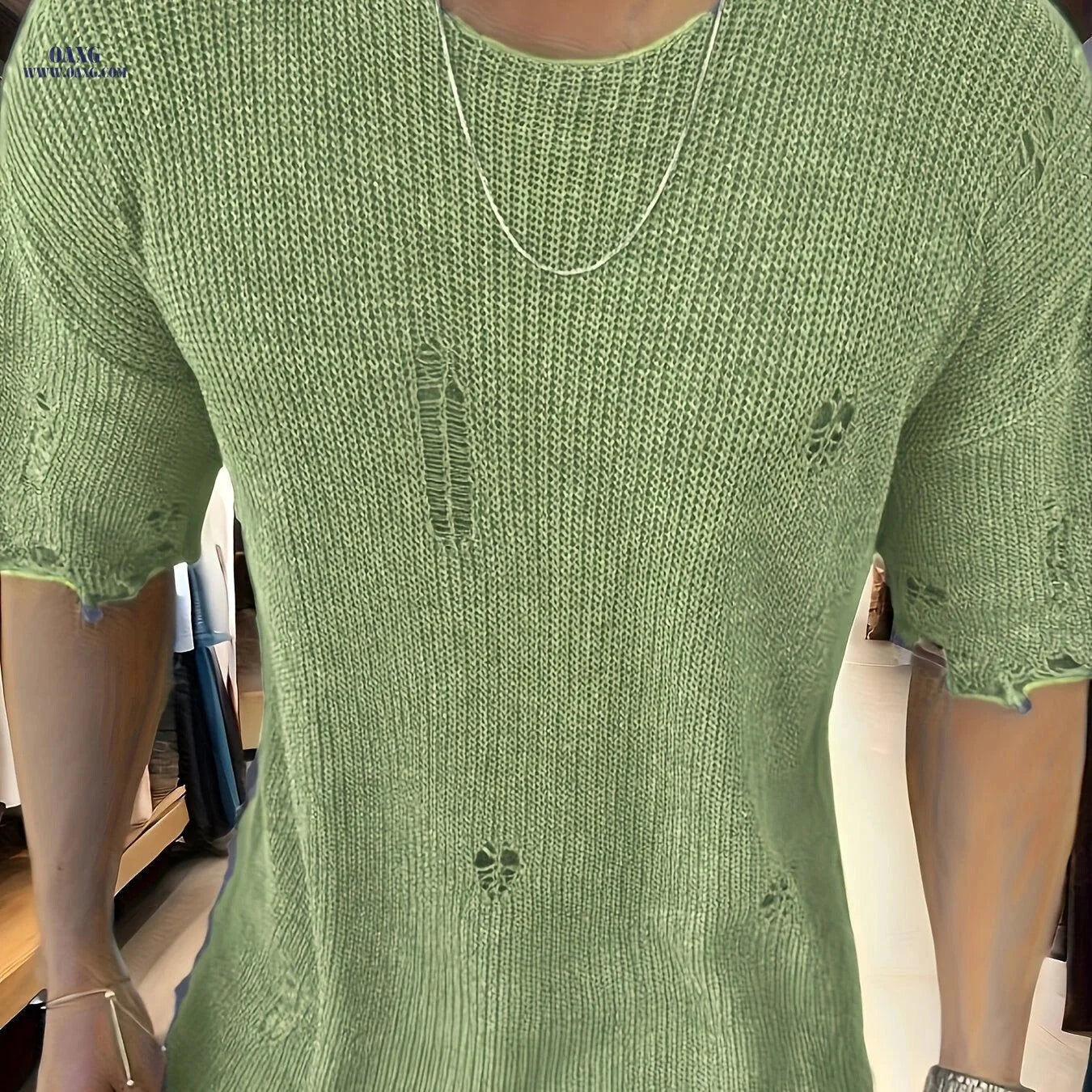 Men's Summer Knitted Pullover Shirt - Casual Floral Ripped Design   OAXG Space Gray / FR M