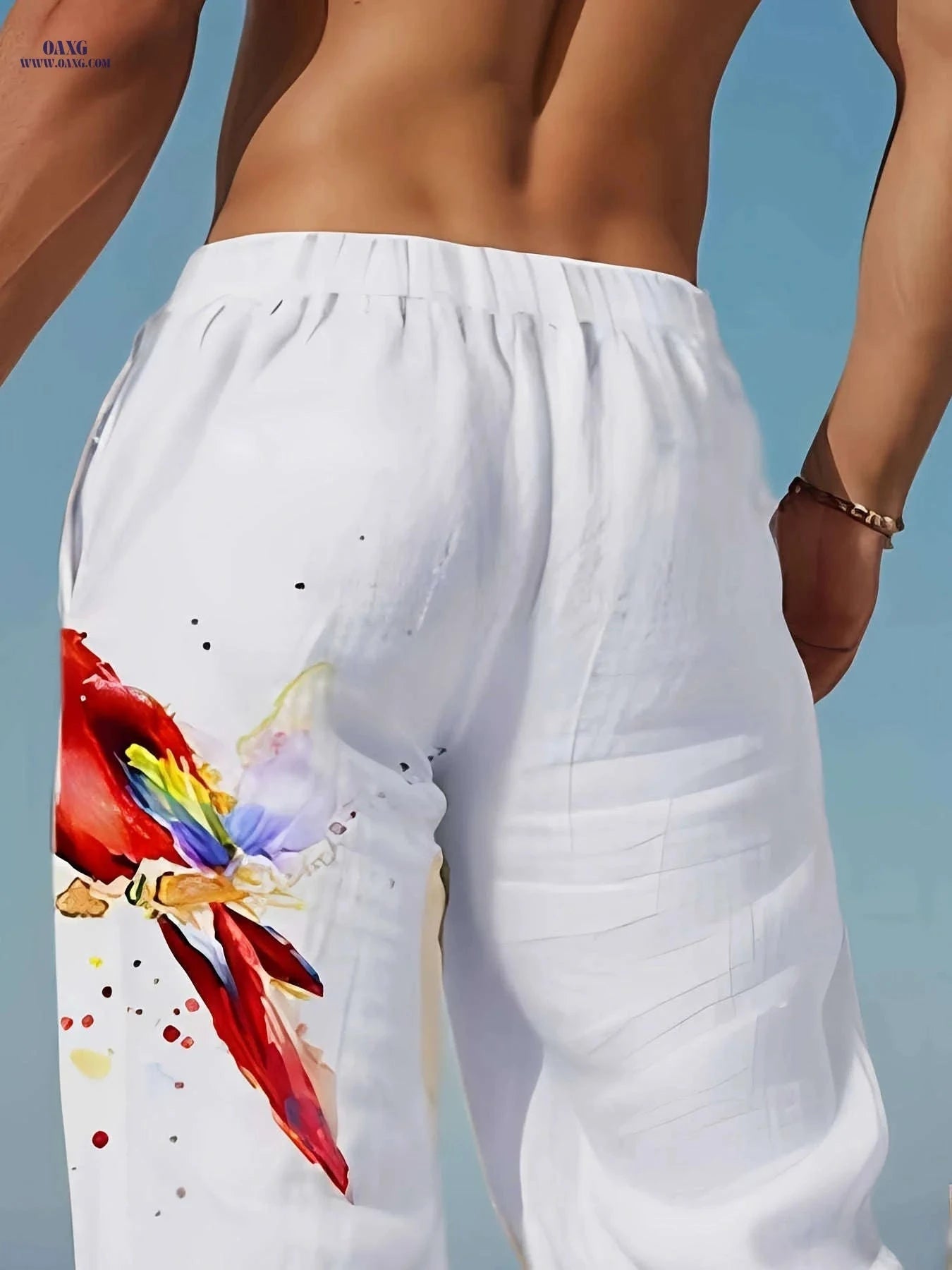 Men's Summer Long Pants - Casual Beach Shorts with Parrot Print   OAXG Mixed Color / FR M