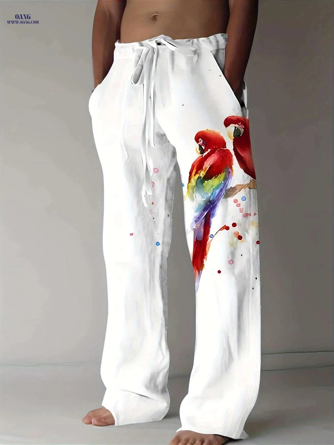 Men's Summer Long Pants - Casual Beach Shorts with Parrot Print   OAXG Mixed Color / FR M