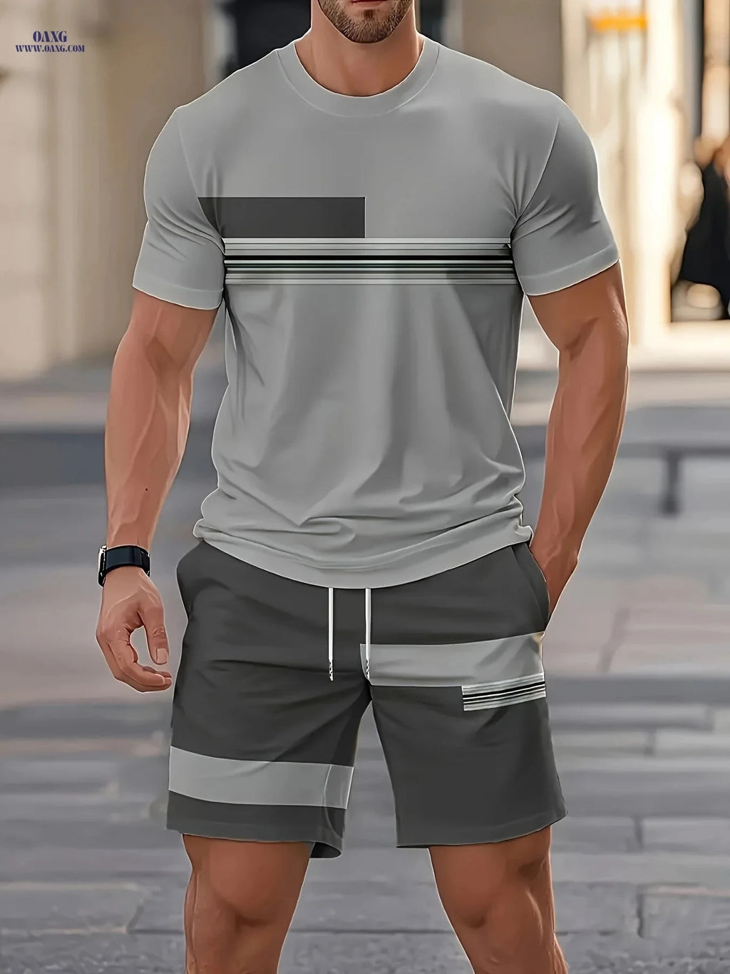 Men's Summer Outdoor Outfit Set - Quick-Dry T-Shirt & Shorts   OAXG Navy Color / FR S