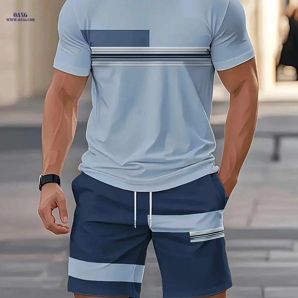 Men's Summer Outdoor Outfit Set - Quick-Dry T-Shirt & Shorts   OAXG Navy Color / FR S