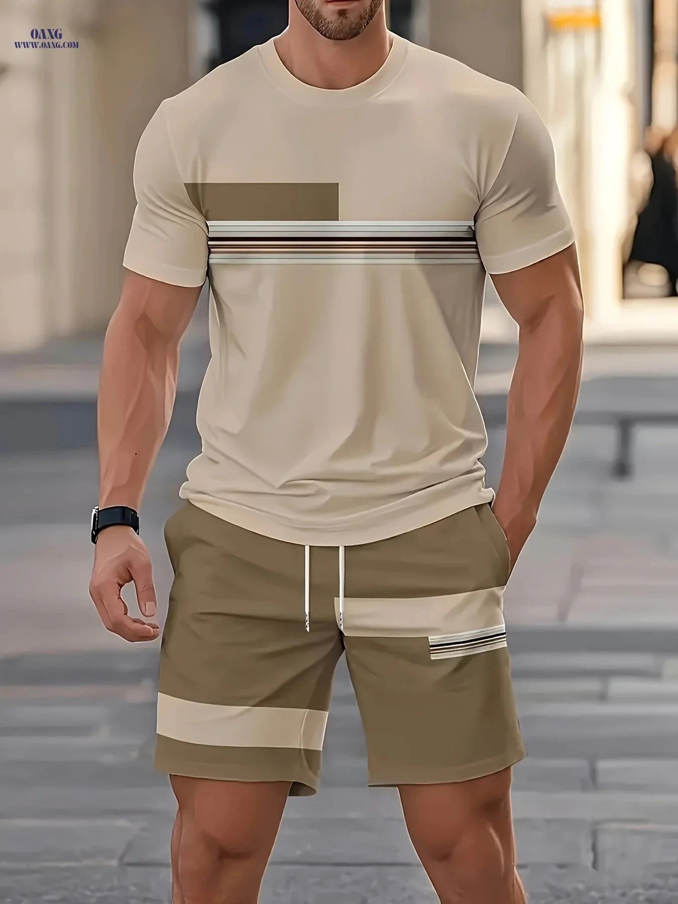 Men's Summer Outdoor Outfit Set - Quick Dry T-Shirt & Shorts   OAXG Silvery Grey / FR S