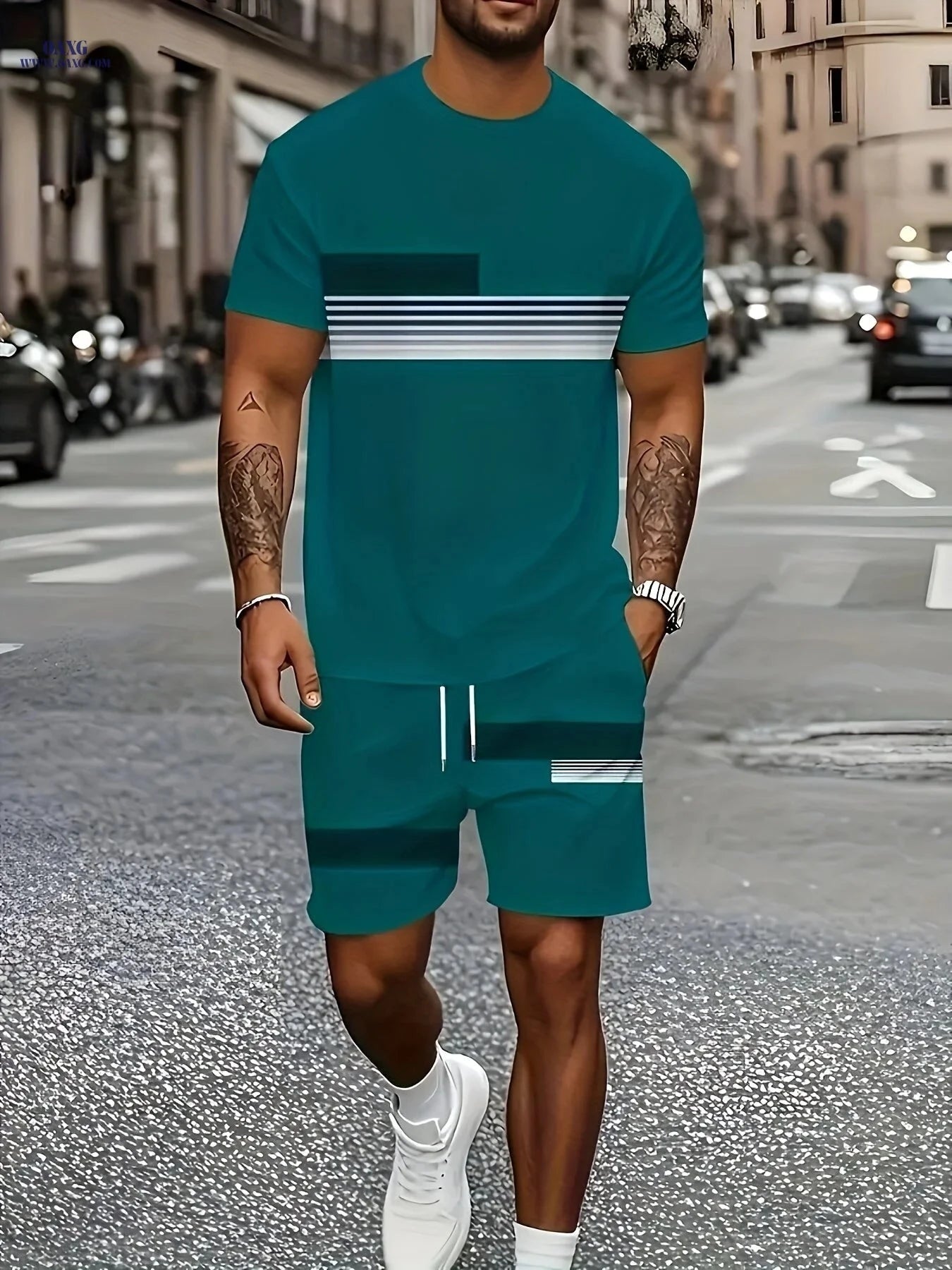 Men's Summer Outdoor Outfit Set - Quick Dry T-Shirt & Shorts   OAXG Silvery Grey / FR S