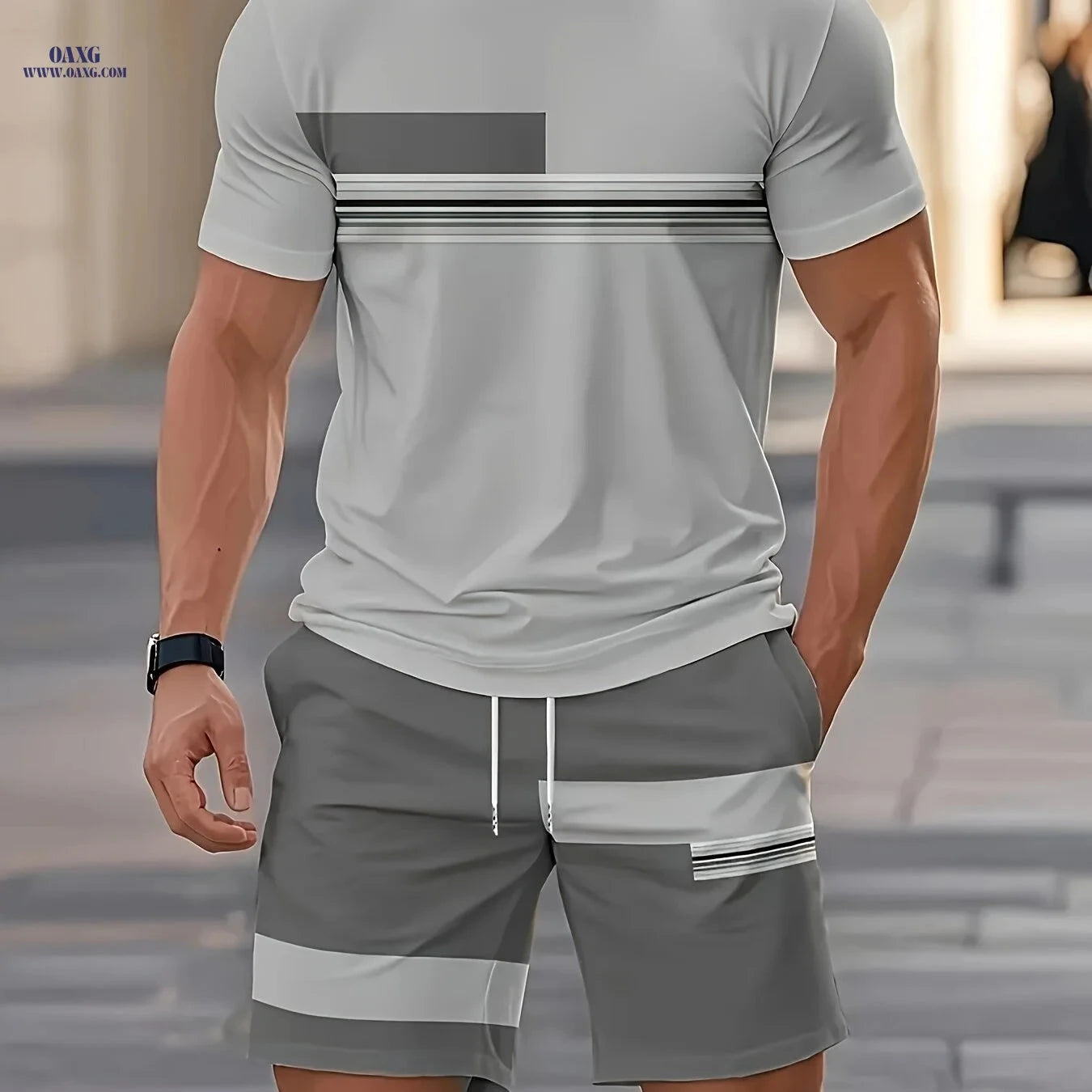 Men's Summer Outdoor Outfit Set - Quick Dry T-Shirt & Shorts   OAXG Silvery Grey / FR S