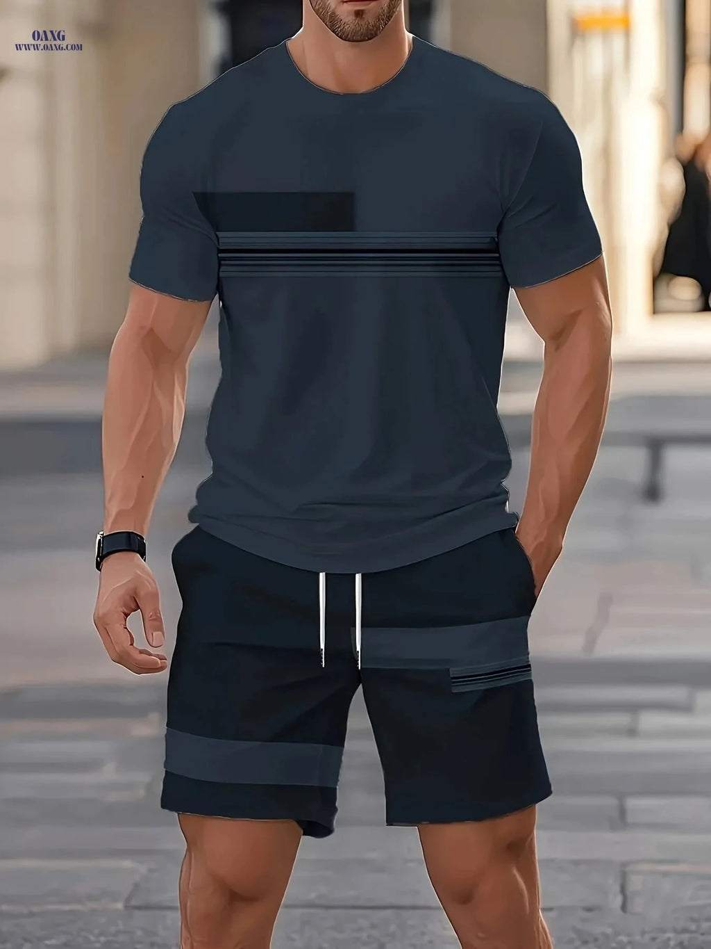 Men's Summer Outdoor Outfit Set - Quick Dry T-Shirt & Shorts   OAXG Silvery Grey / FR S