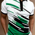 Men's Summer Polo Shirt - Casual Geometric Stripe, Short Sleeve Fit   OAXG 