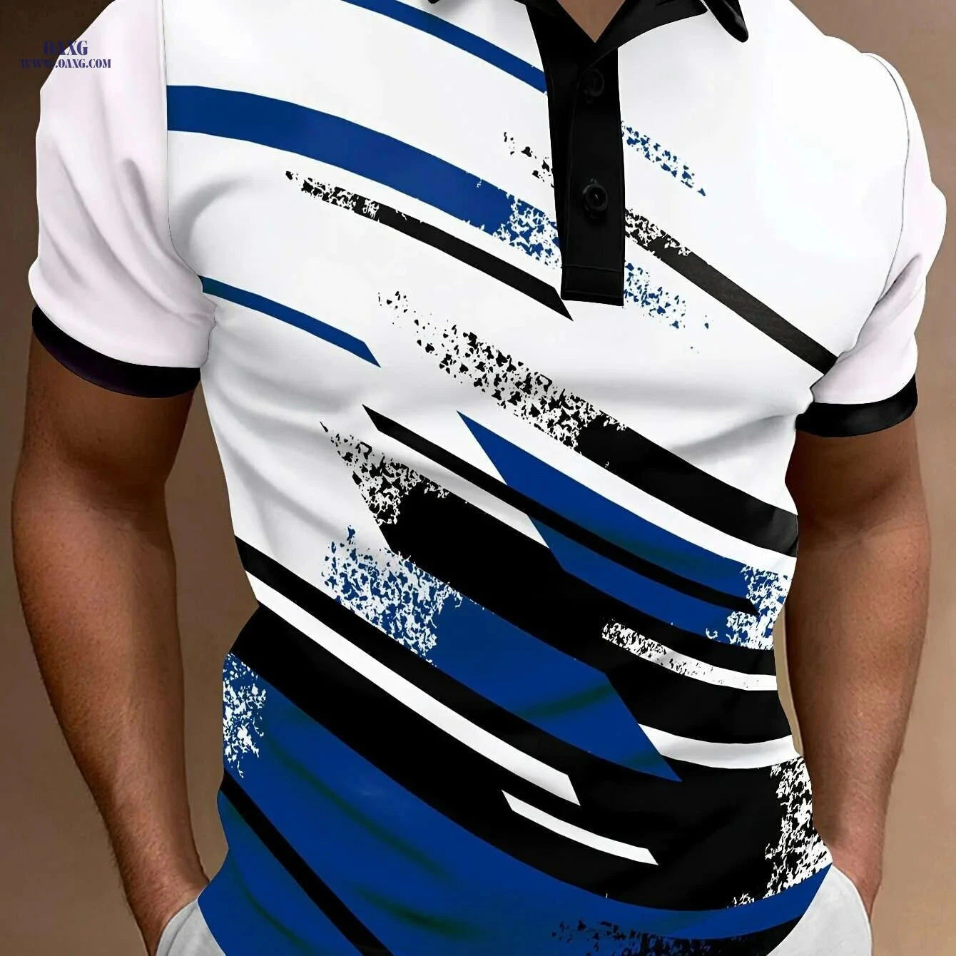 Men's Summer Polo Shirt - Casual Geometric Stripe, Short Sleeve Fit   OAXG Emerald Green / M