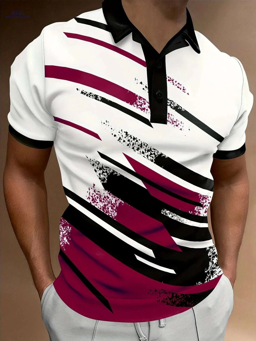 Men's Summer Polo Shirt - Casual Geometric Stripe, Short Sleeve Fit   OAXG Emerald Green / M